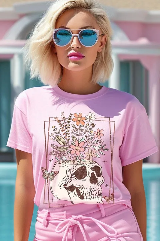 Floral Skull Graphic T Shirt