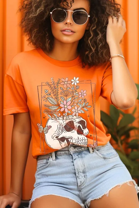 Floral Skull Graphic T Shirt