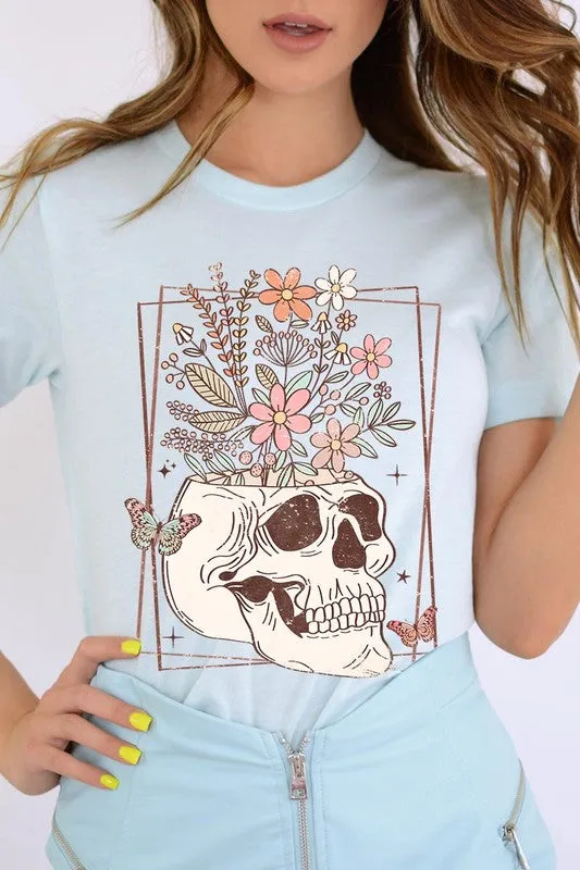 Floral Skull Graphic T Shirt