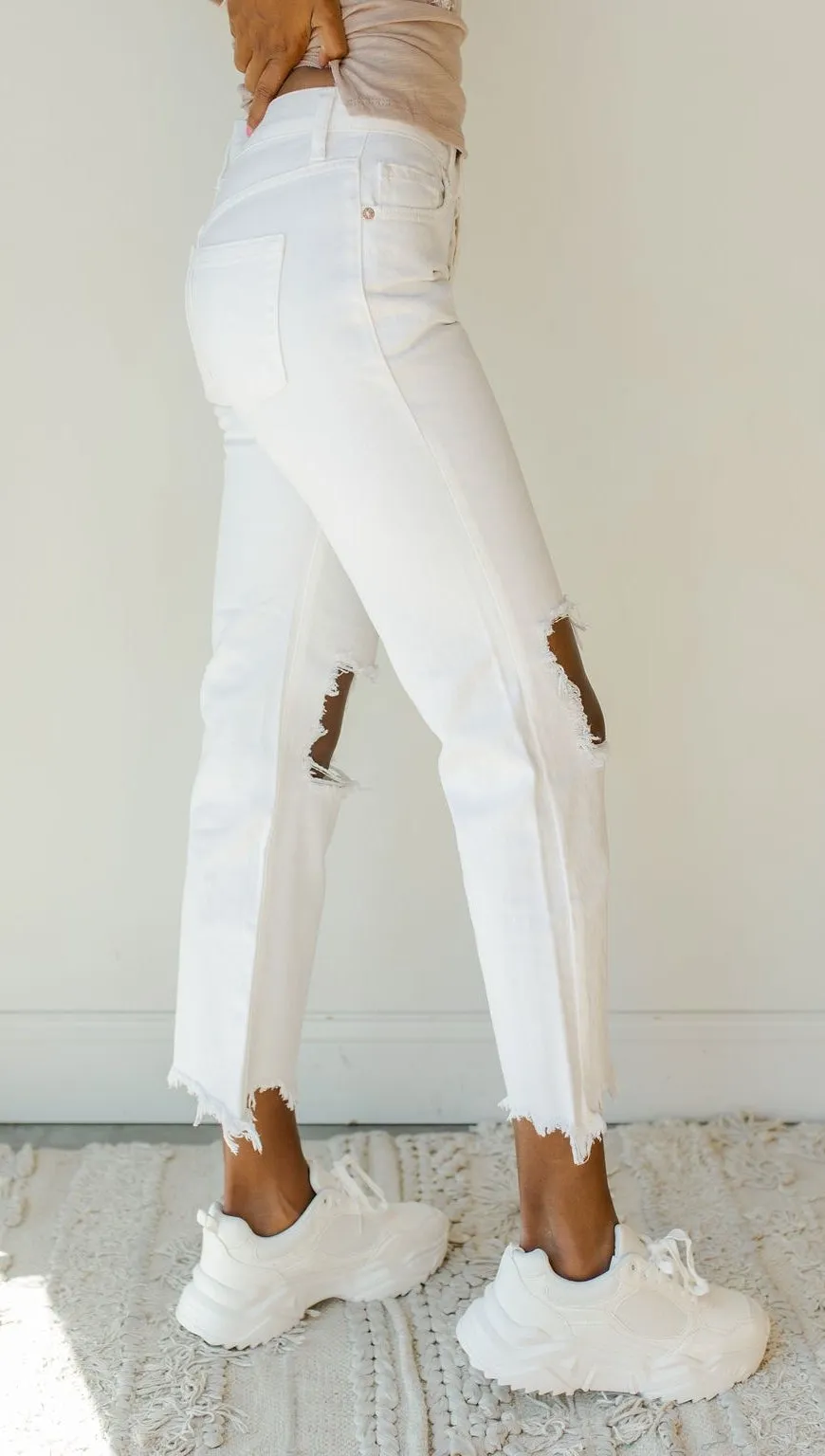 Free People Maggie Mid Rise Straight Leg White