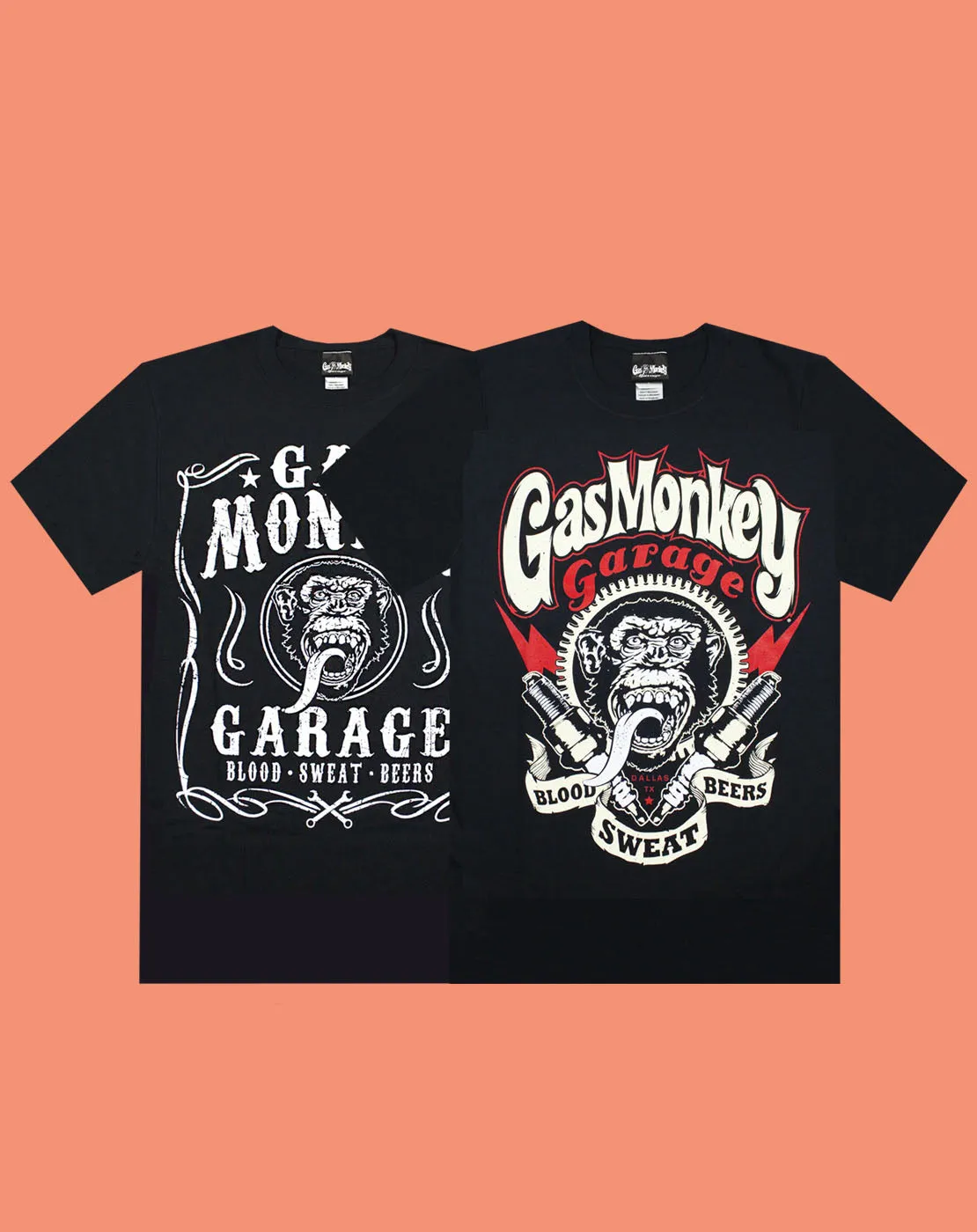 Gas Monkey Fast N' Loud Blood Sweat Beers Sparkplugs Logo Men's T-Shirt 2pk Bundle