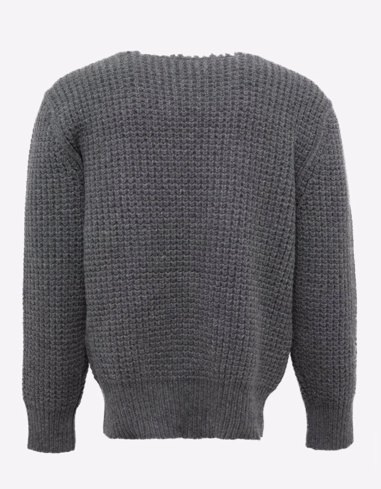 Grey Military Waffle Knit Wool Sweater