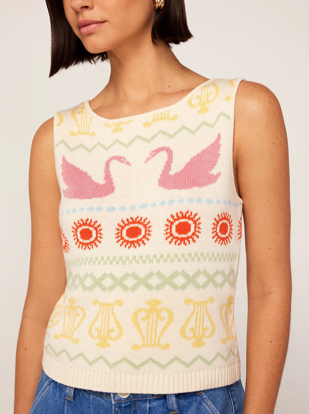 Hailey Ivory Swan Fairisle Knit Vest