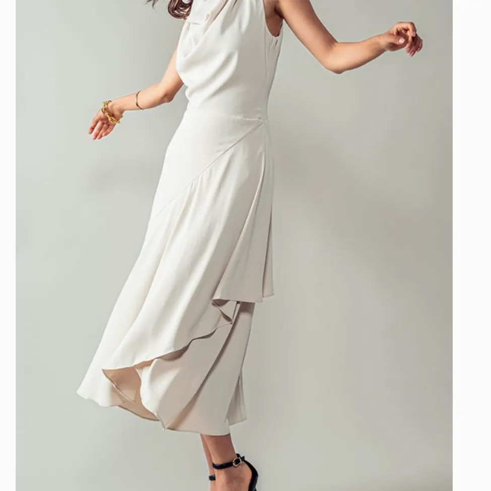 Houston Beige Asymmetric Midi Blouson Dress