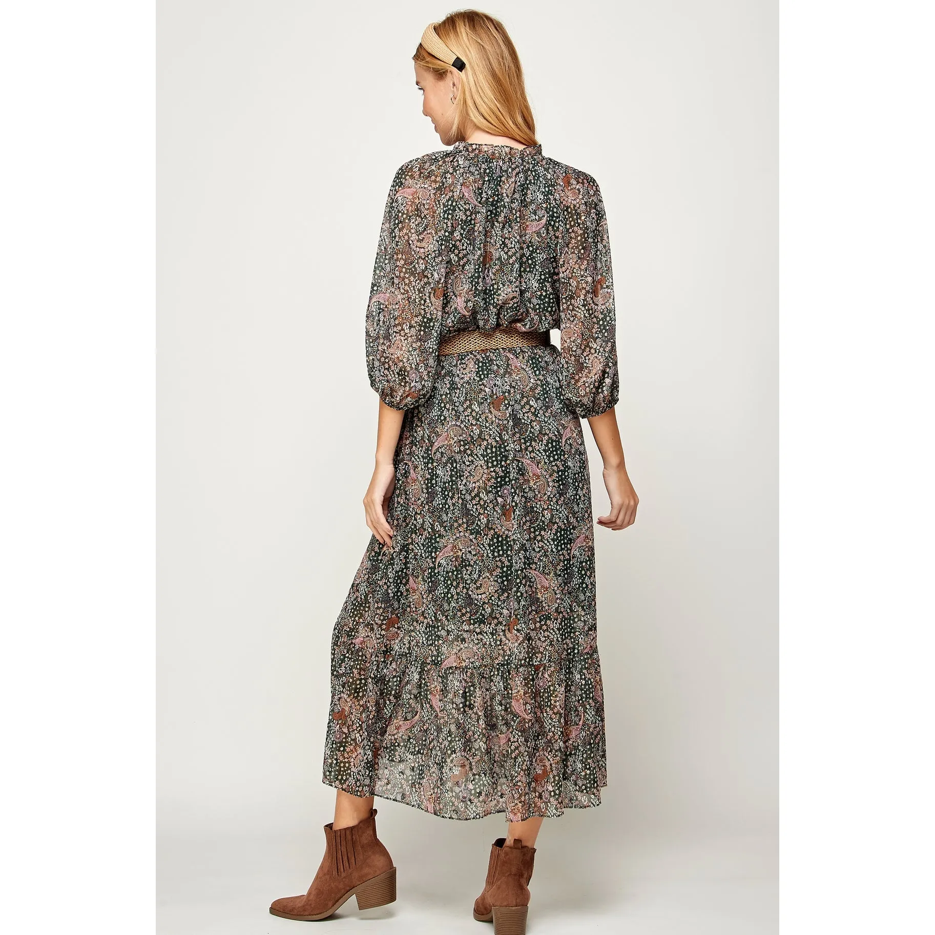 Hunter Green Floral Paisley Midi Dress