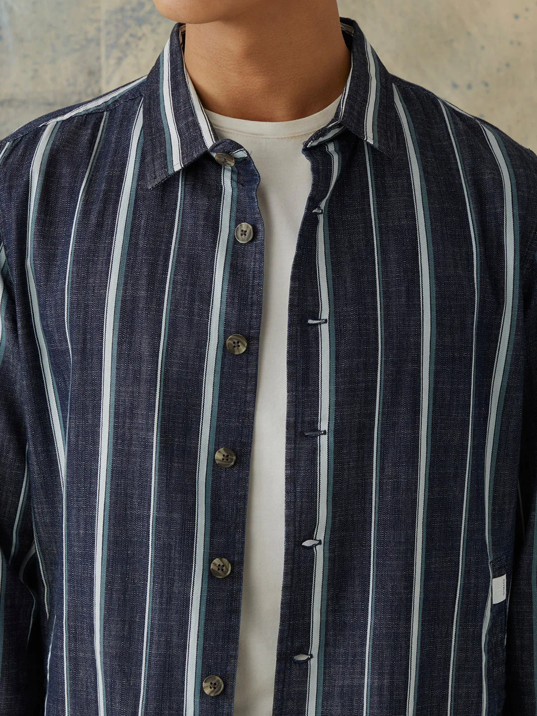 Indigo Striped Denim Overshirt