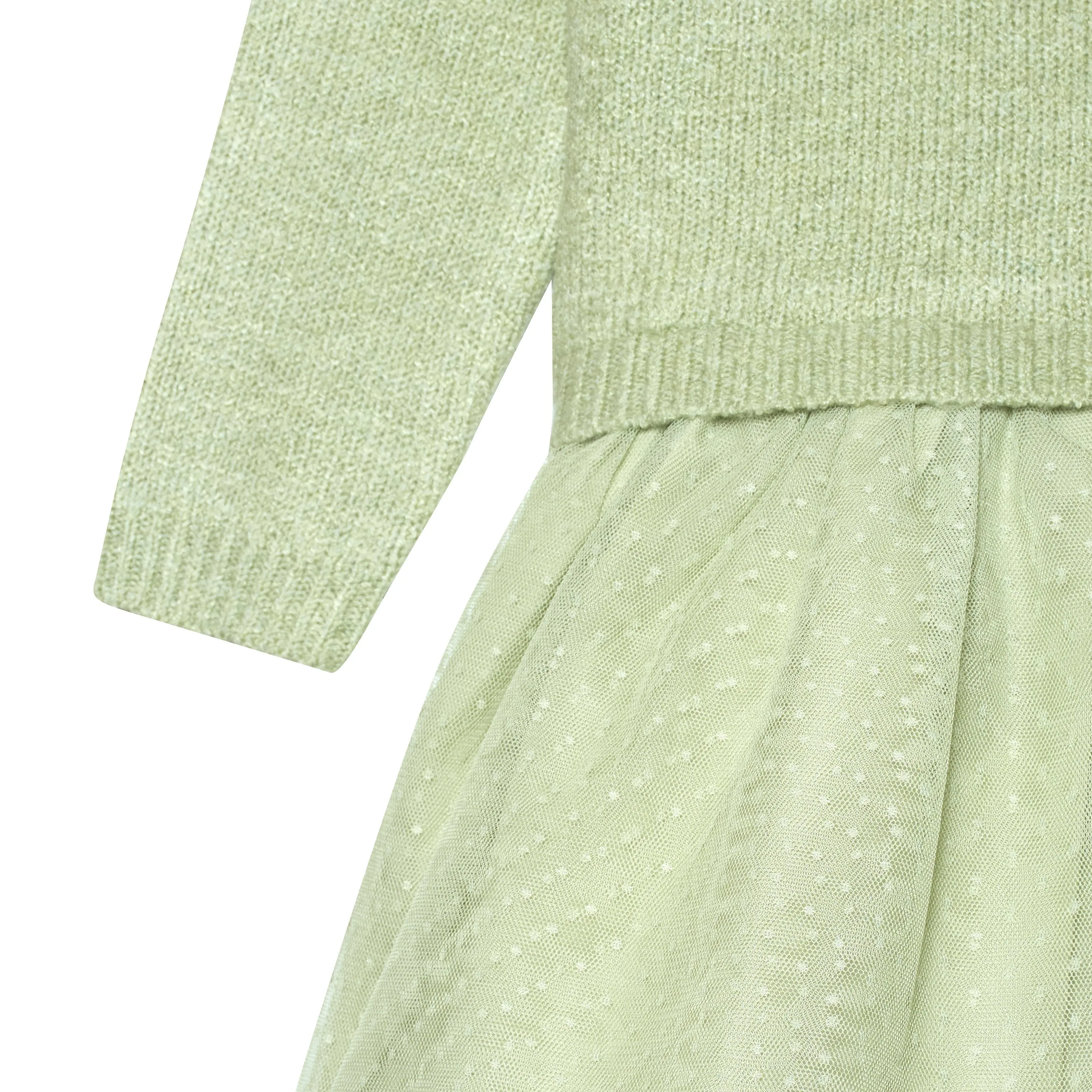 Infant & Toddler Girls Green Sweater Dress With Tulle Skirt