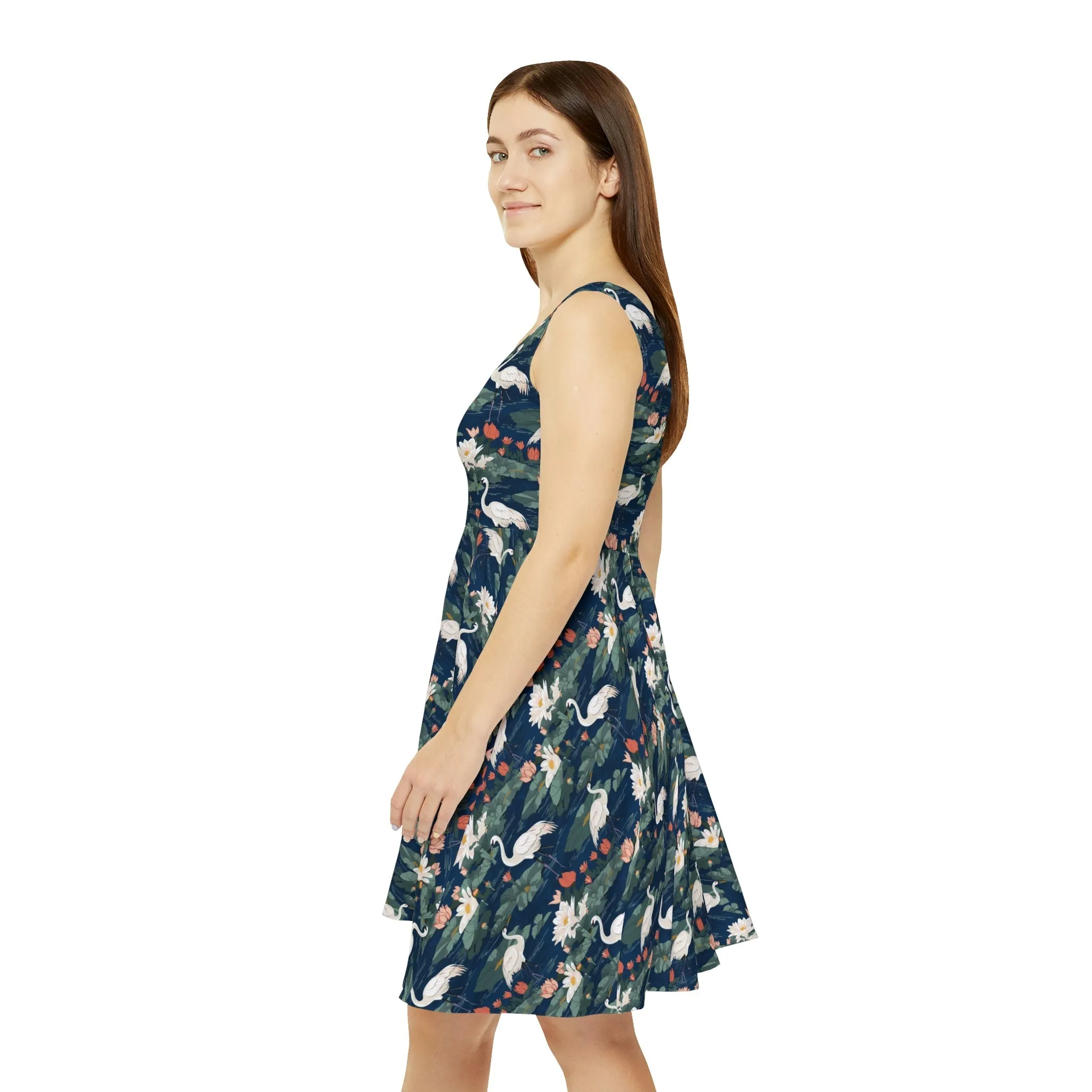 Japandi Style Whooping Cranes Women's Skater Dress