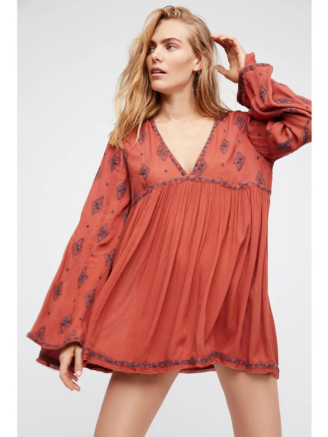 Jillian Embroidered Boho Mini Dress