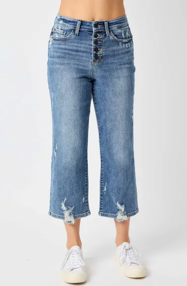 Judy Blue Hi Waist Button Fly Cropped Jeans