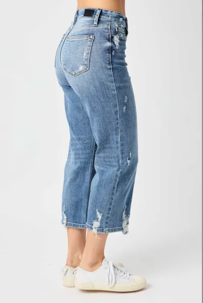 Judy Blue Hi Waist Button Fly Cropped Jeans