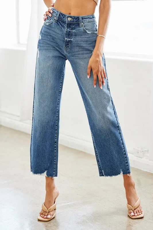 Kan Can High Rise Slim Wide Leg Jeans