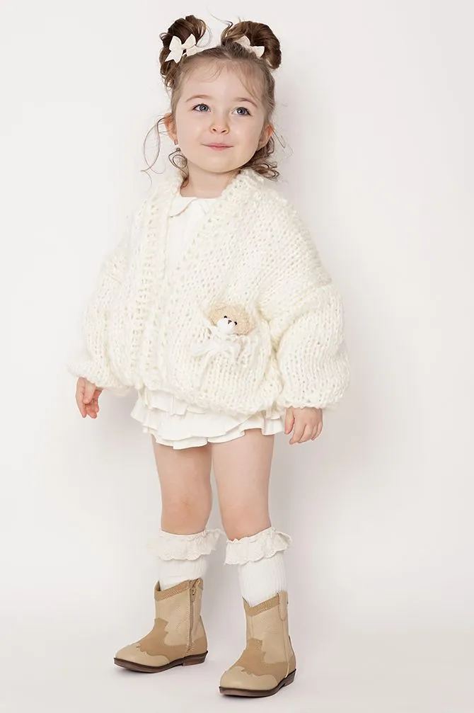 Kids' Bear Handmade Sweater Ecru