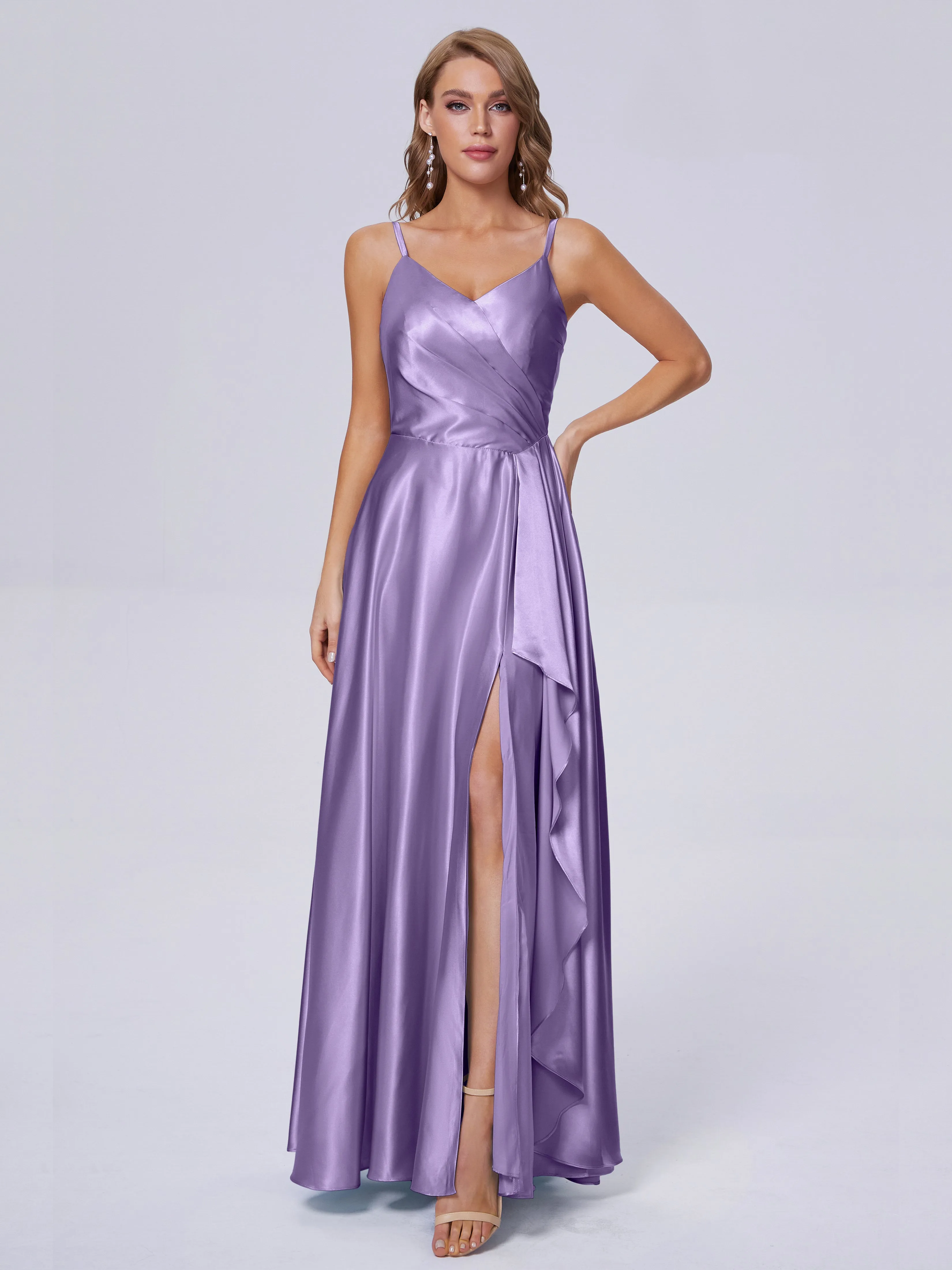 Lila Asymmetrical Split Soft Satin Bridesmaid Dresses