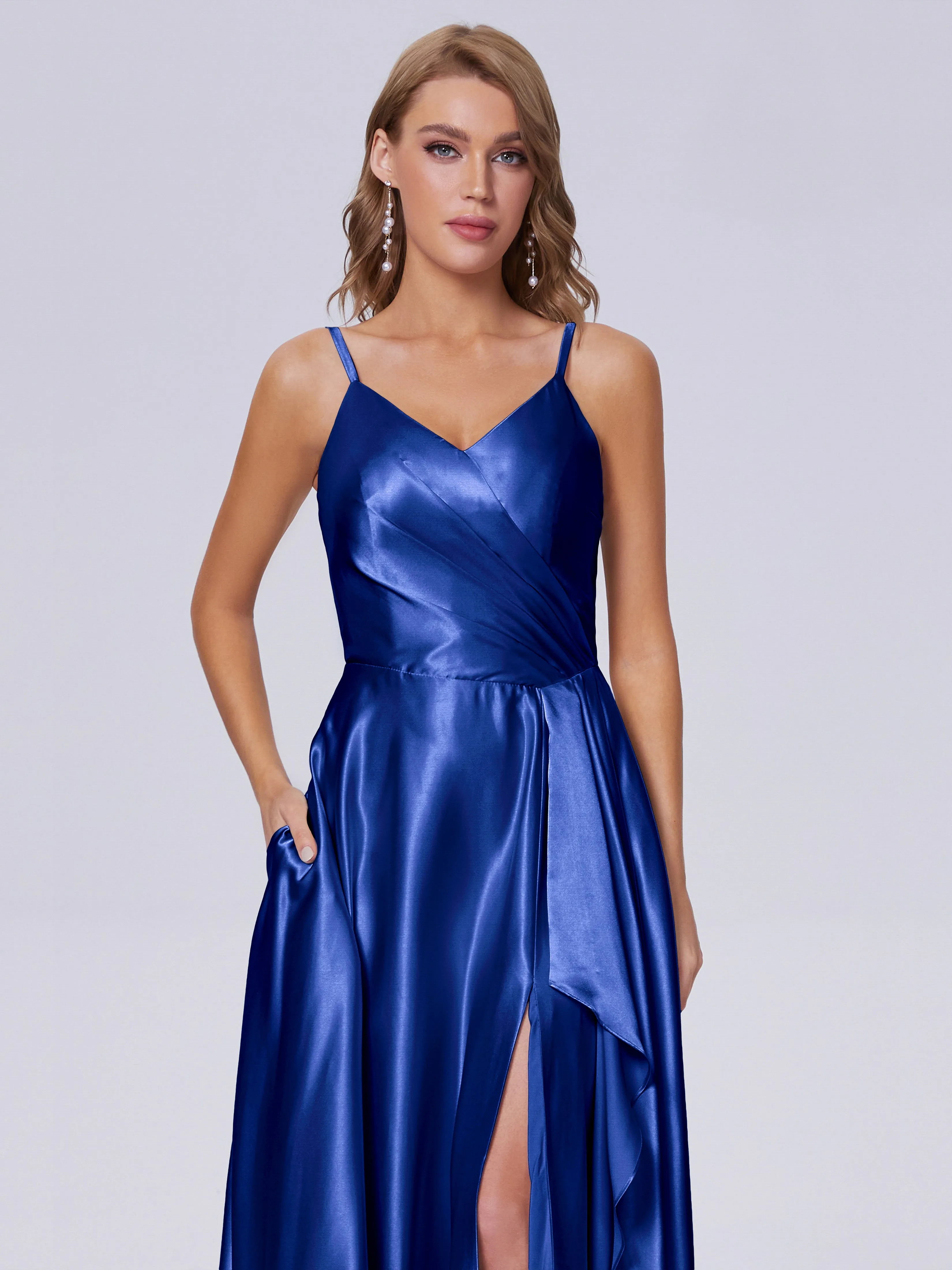 Lila Asymmetrical Split Soft Satin Bridesmaid Dresses