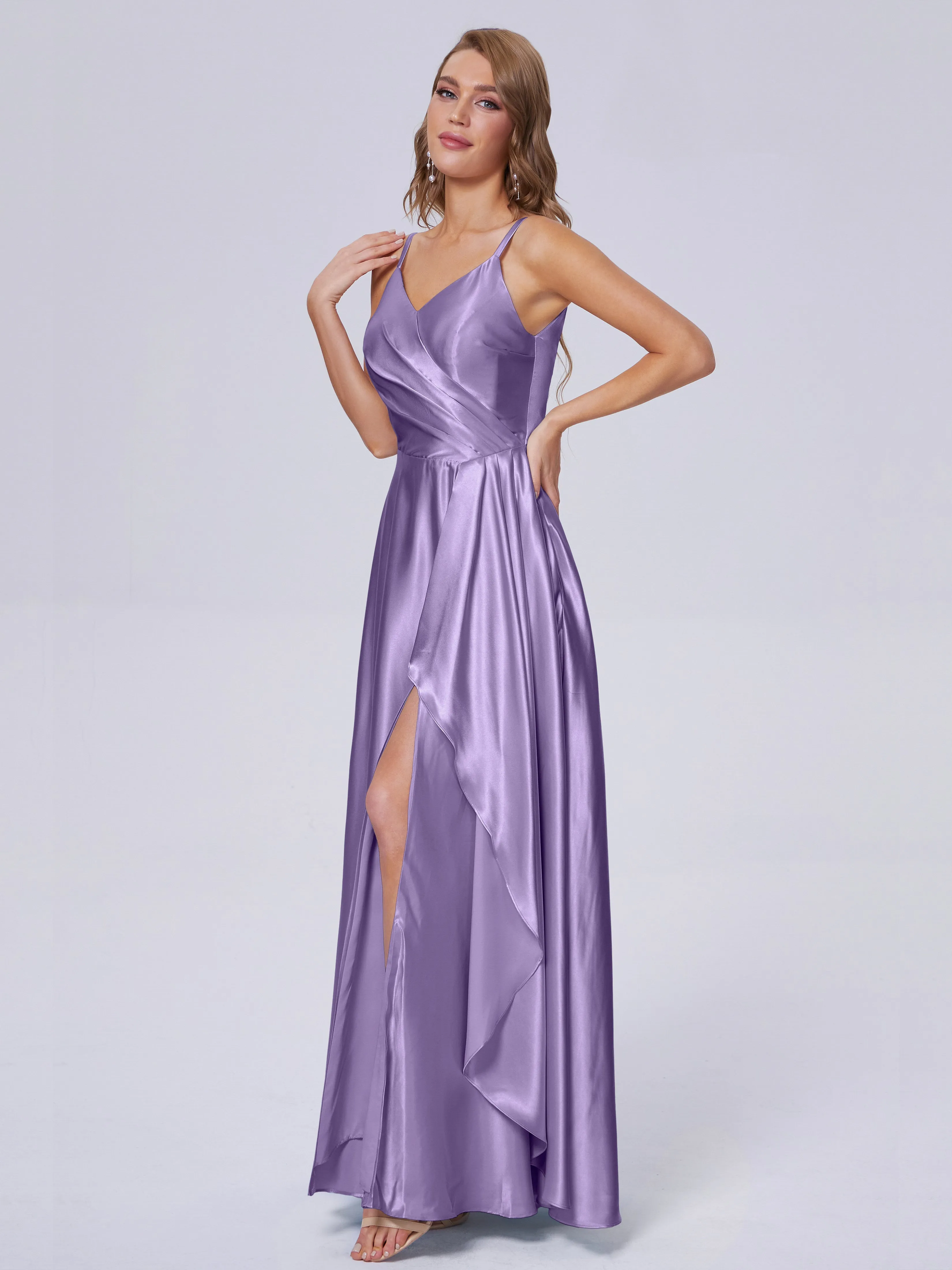 Lila Asymmetrical Split Soft Satin Bridesmaid Dresses