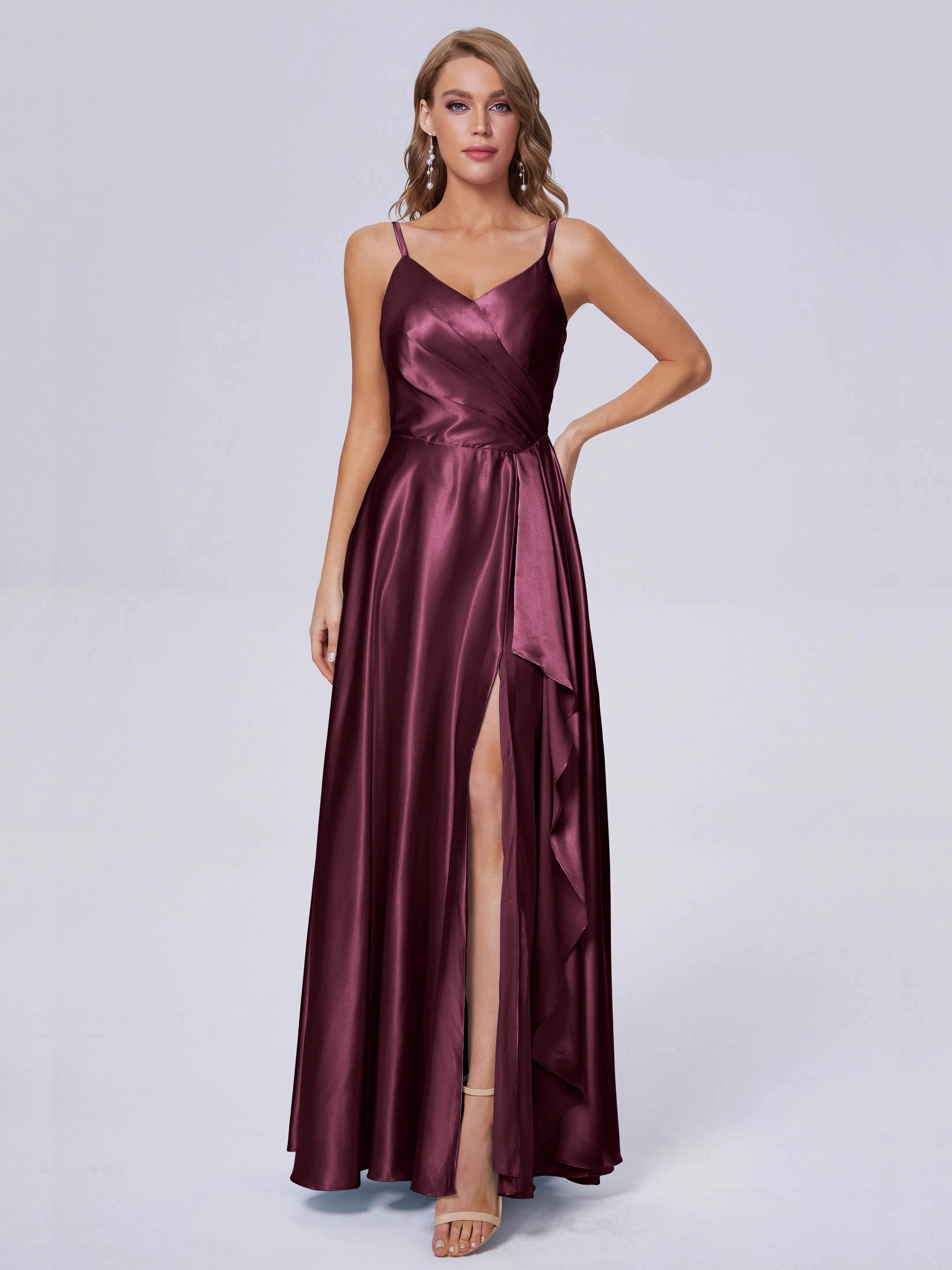 Lila Asymmetrical Split Soft Satin Bridesmaid Dresses