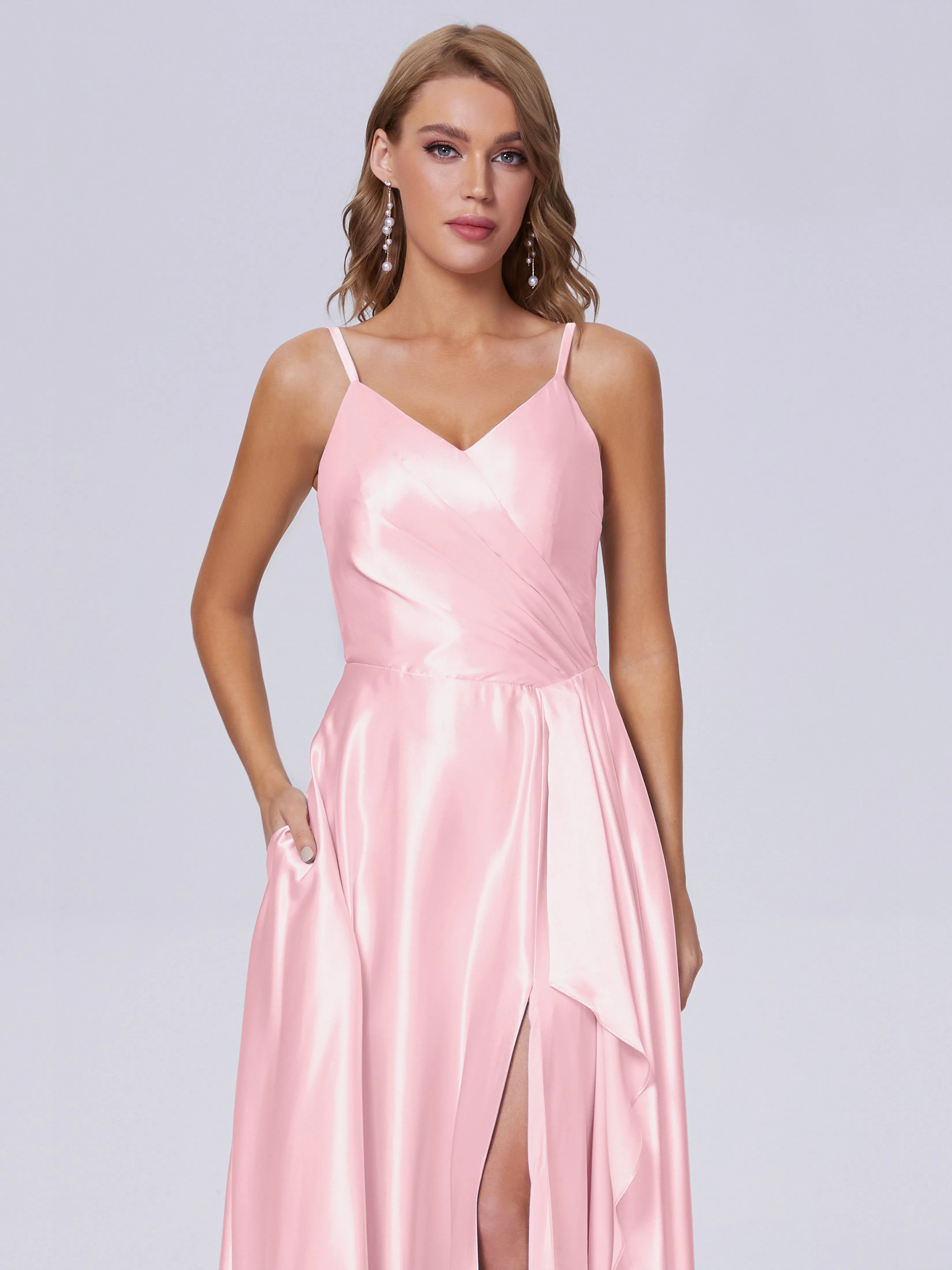 Lila Asymmetrical Split Soft Satin Bridesmaid Dresses