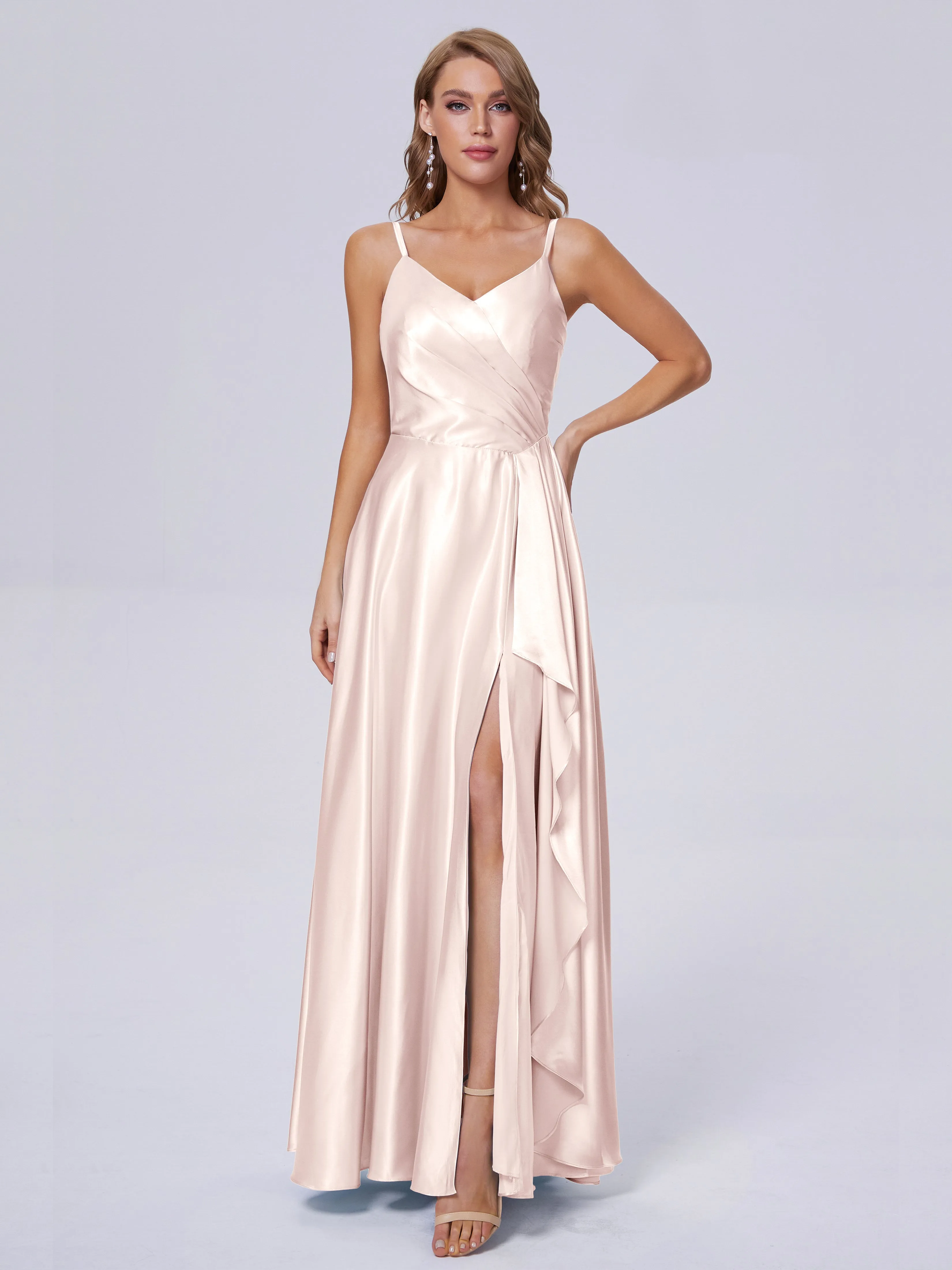 Lila Asymmetrical Split Soft Satin Bridesmaid Dresses