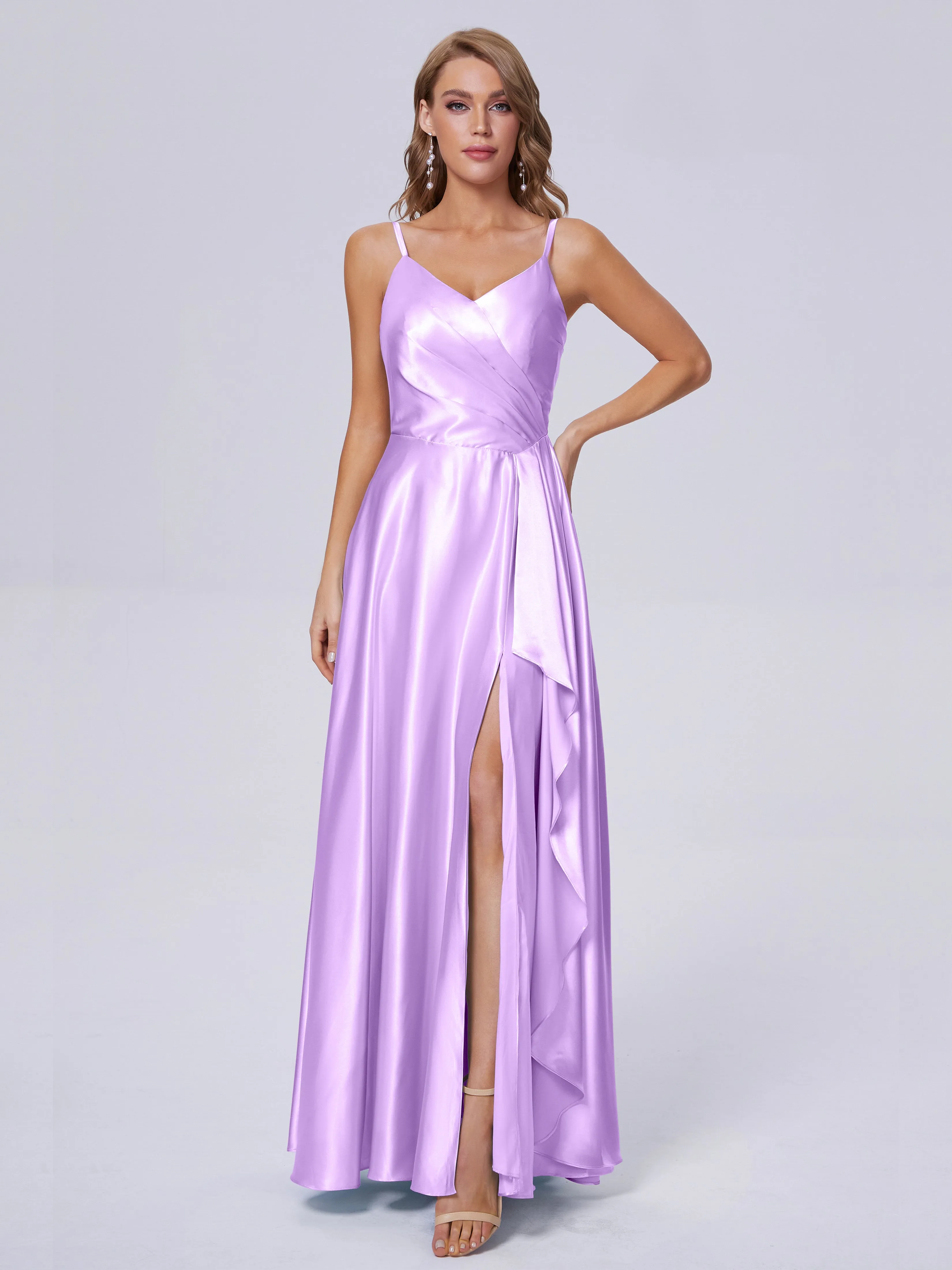 Lila Asymmetrical Split Soft Satin Bridesmaid Dresses