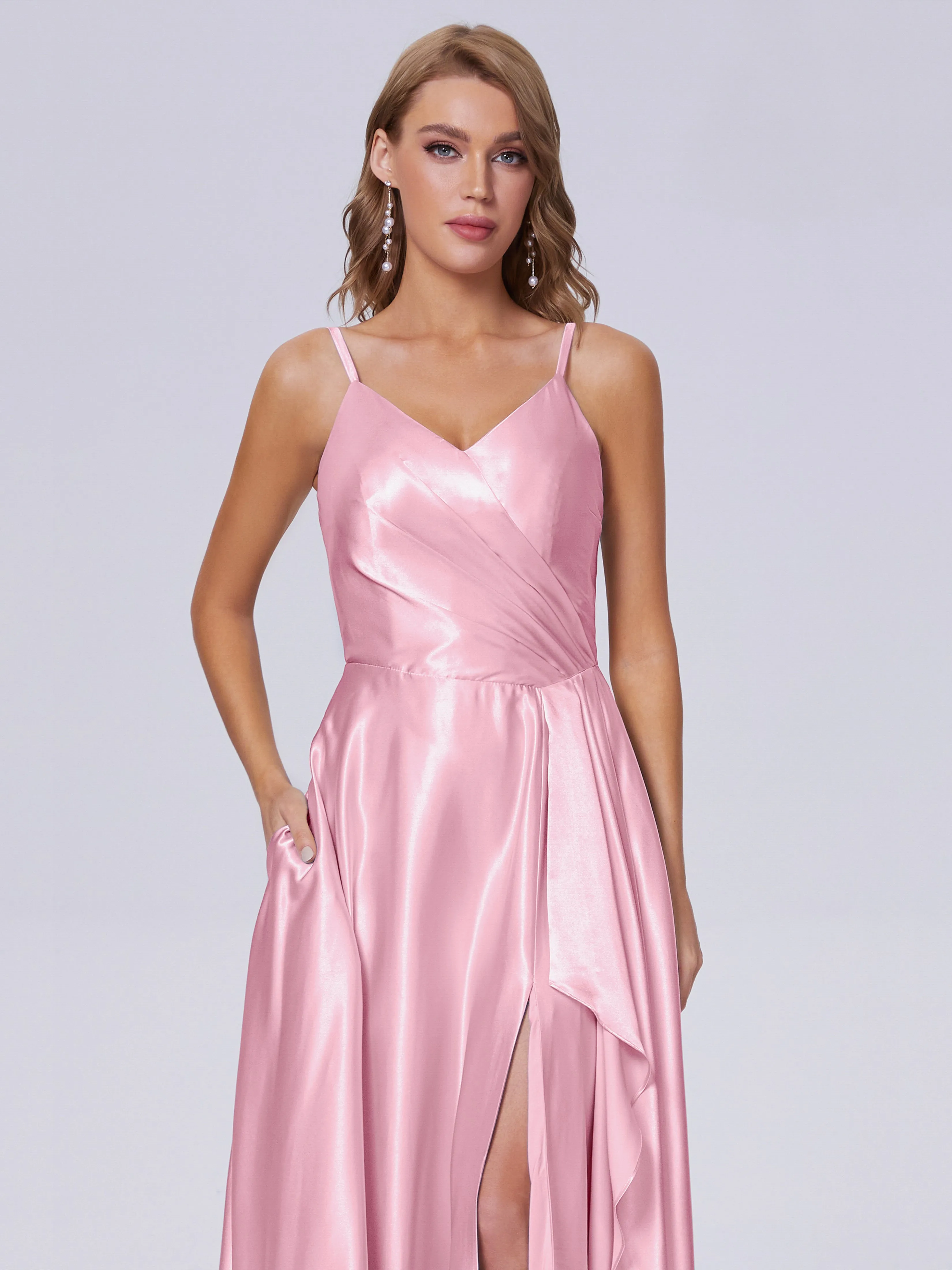 Lila Asymmetrical Split Soft Satin Bridesmaid Dresses