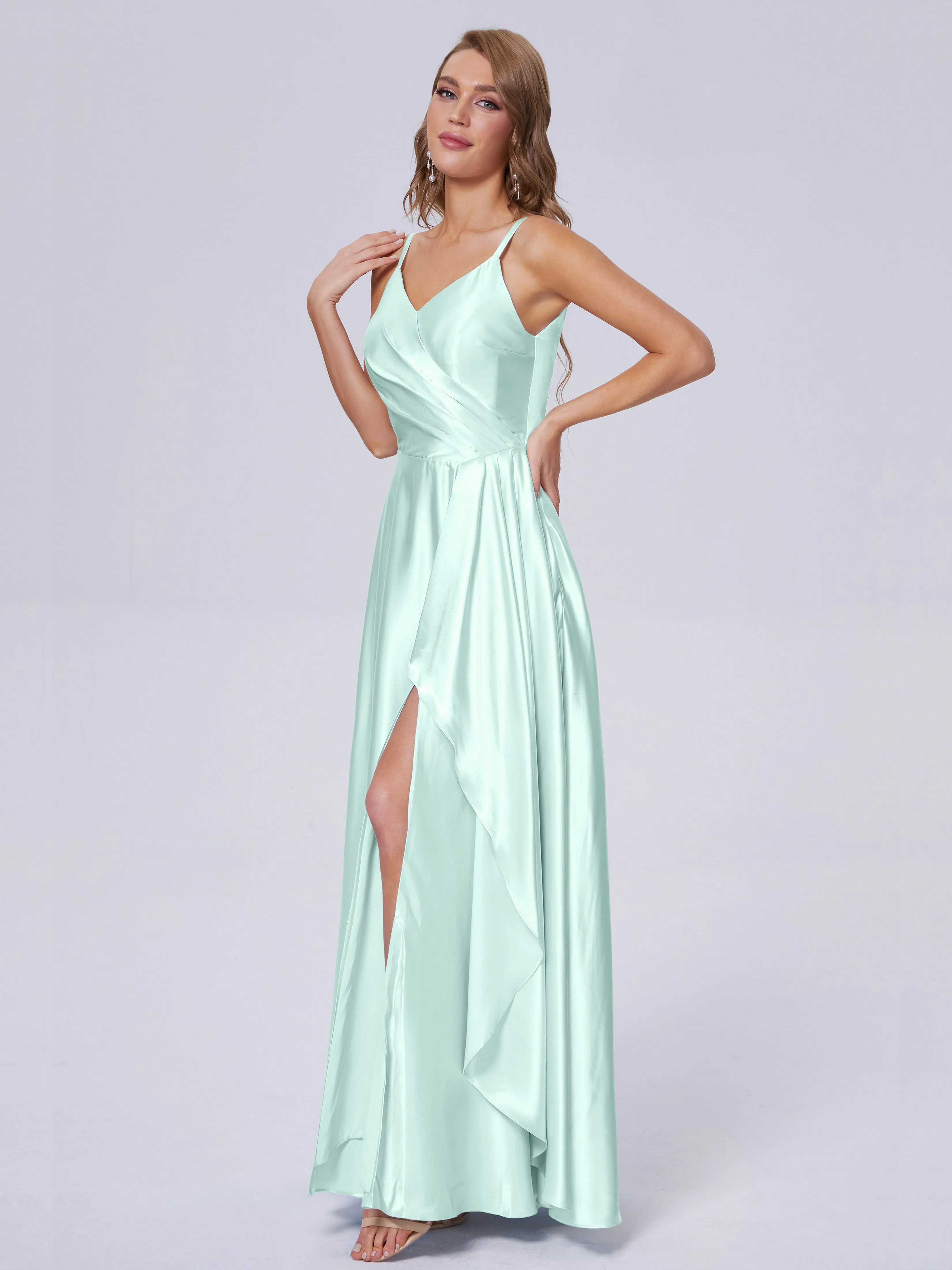 Lila Asymmetrical Split Soft Satin Bridesmaid Dresses