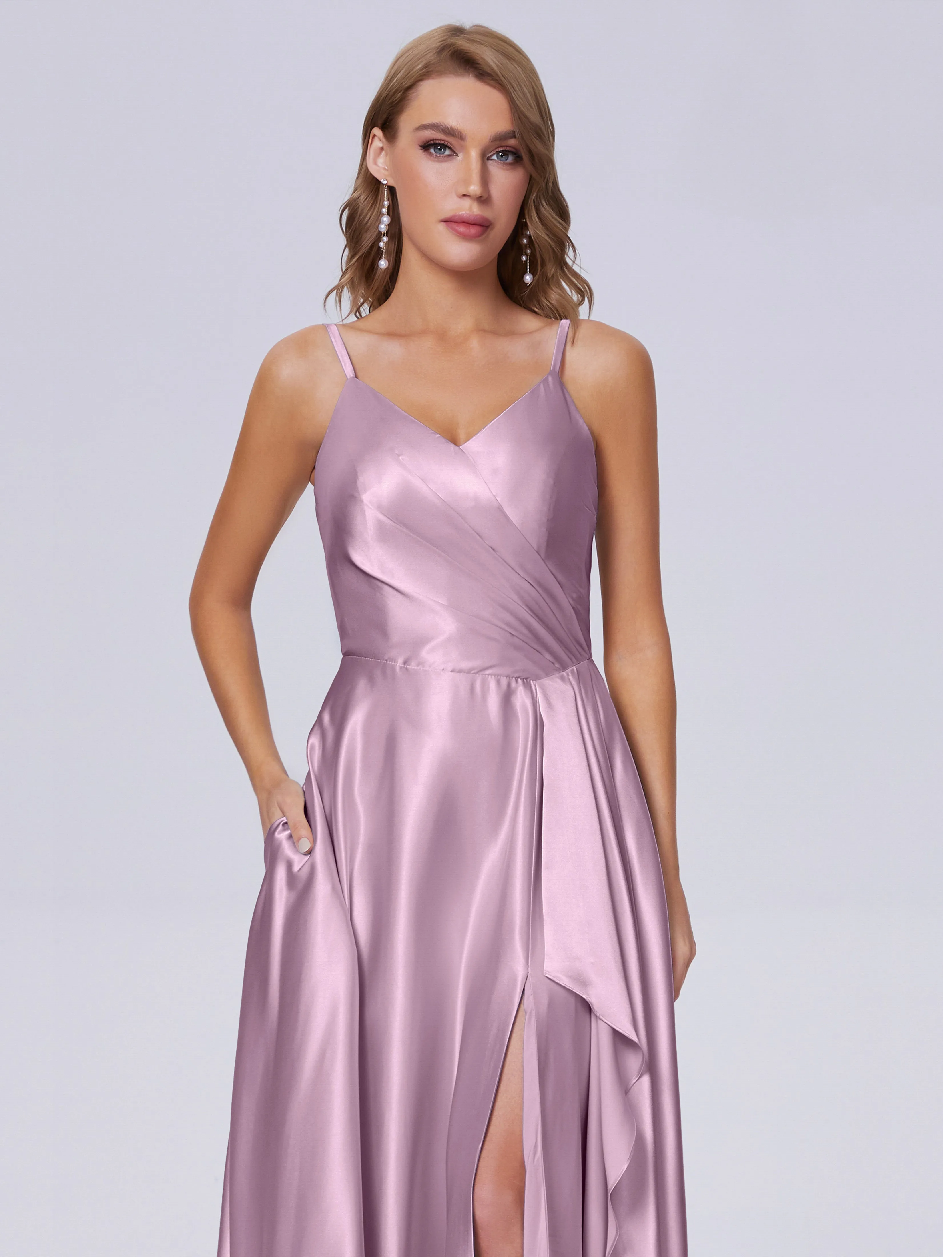 Lila Asymmetrical Split Soft Satin Bridesmaid Dresses