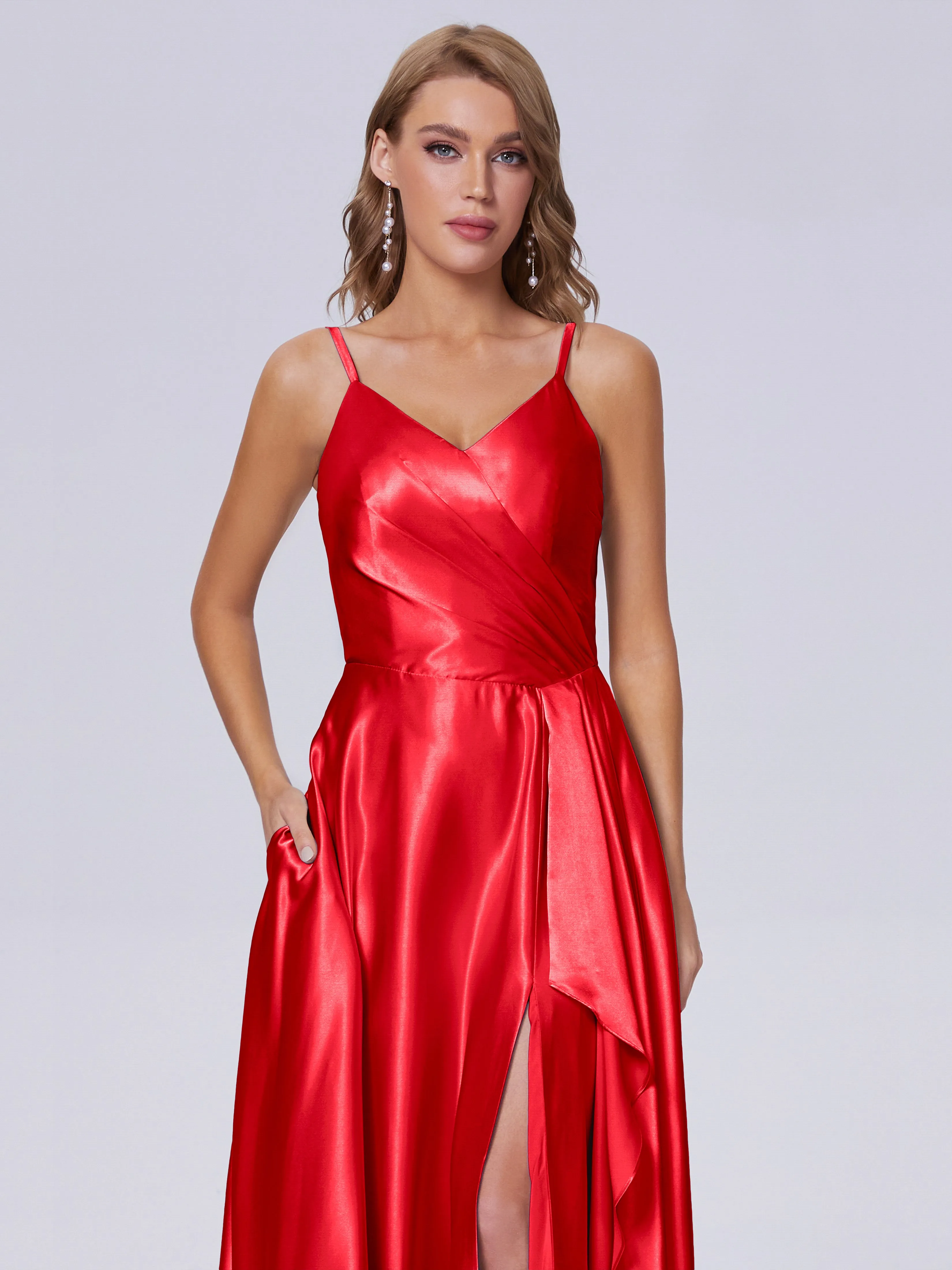 Lila Asymmetrical Split Soft Satin Bridesmaid Dresses