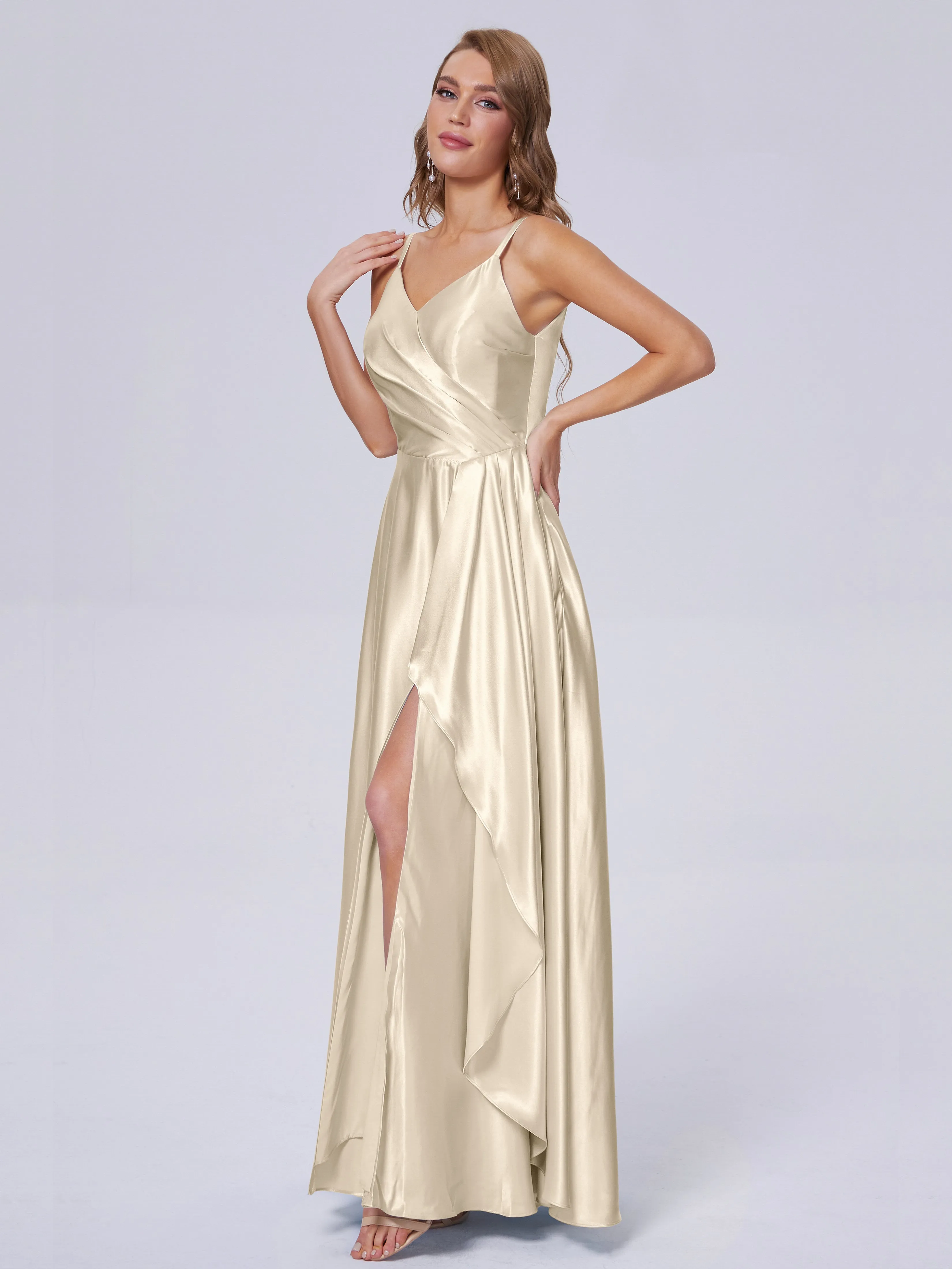 Lila Asymmetrical Split Soft Satin Bridesmaid Dresses