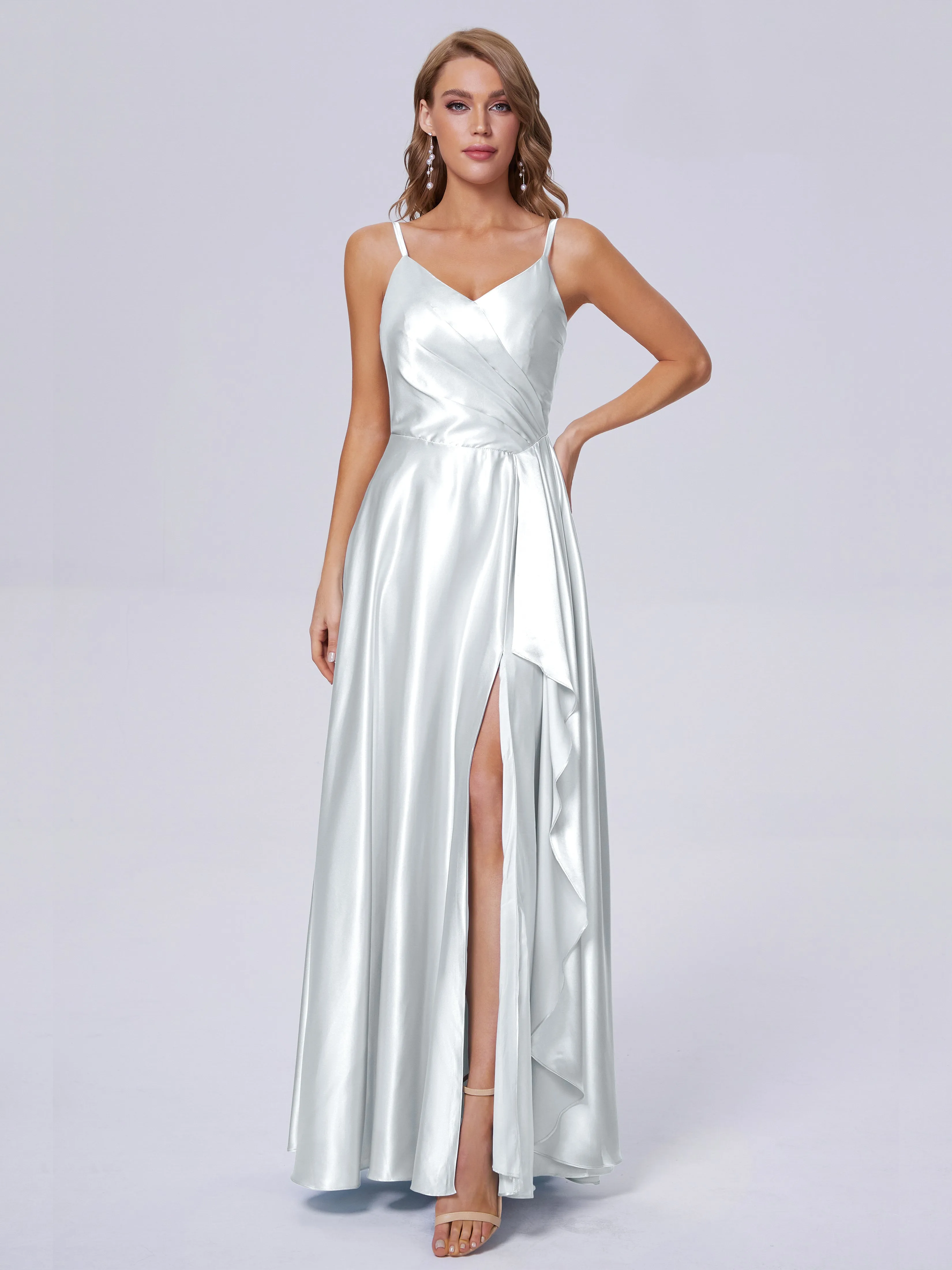 Lila Asymmetrical Split Soft Satin Bridesmaid Dresses