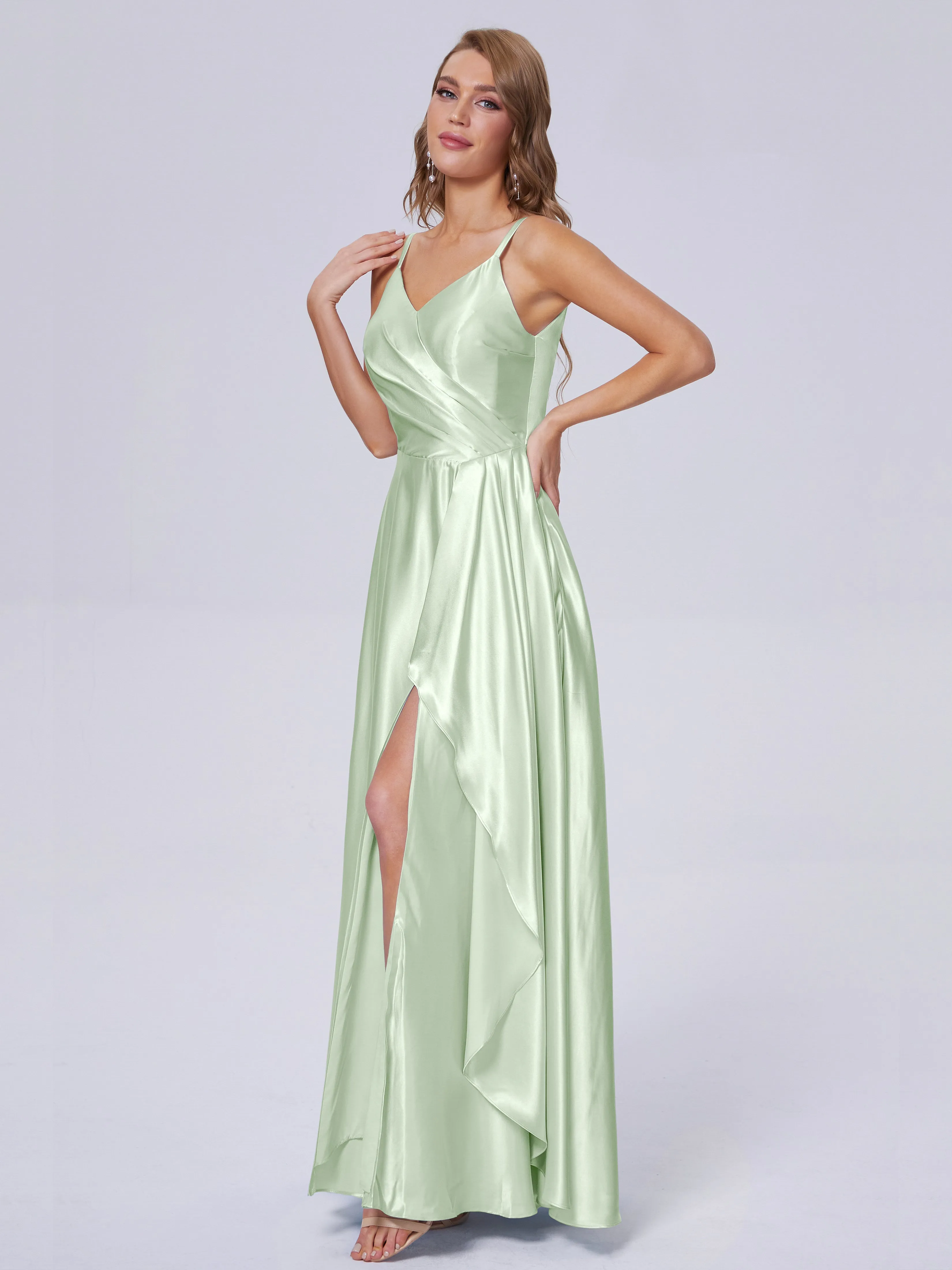 Lila Asymmetrical Split Soft Satin Bridesmaid Dresses