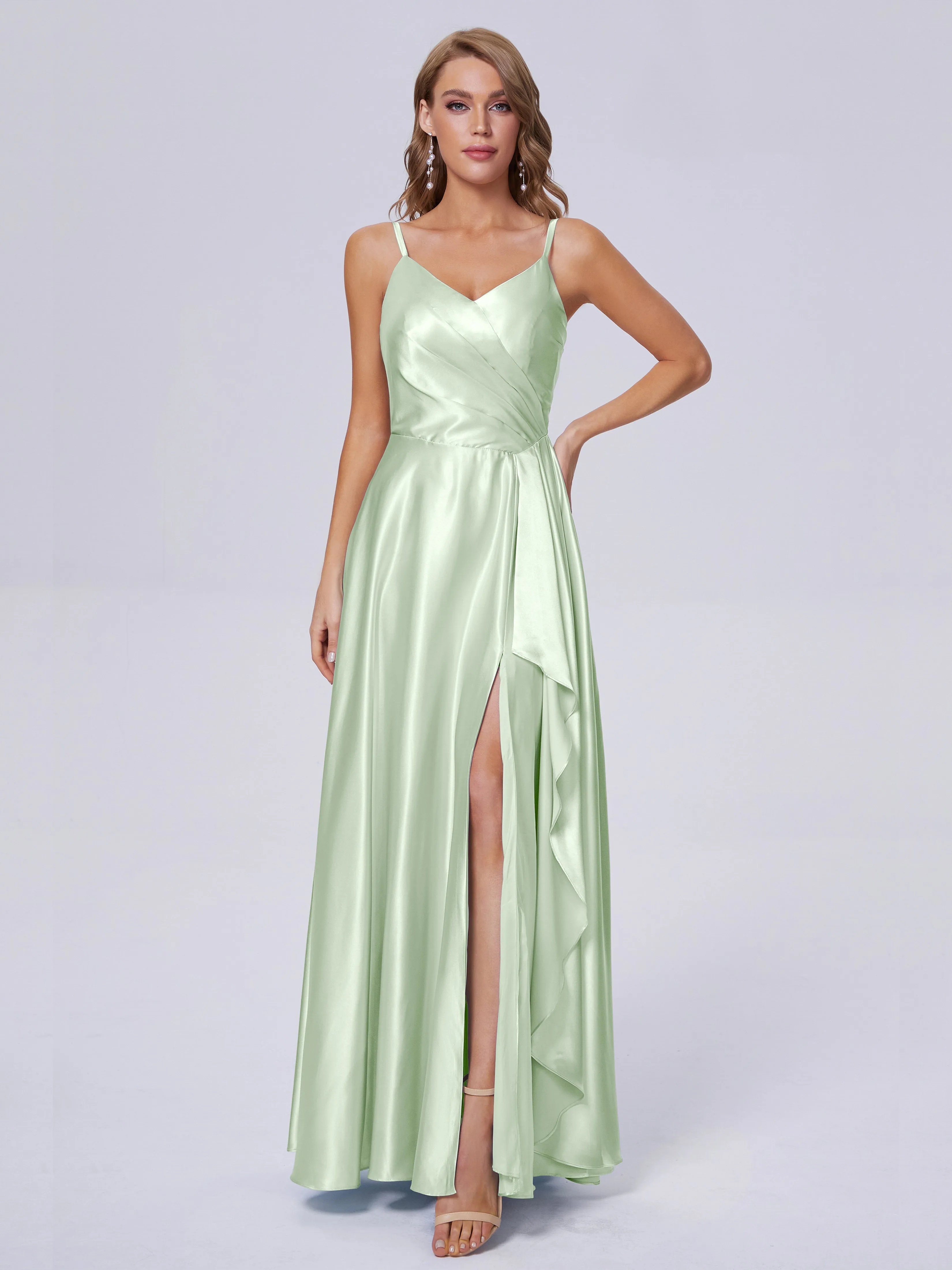 Lila Asymmetrical Split Soft Satin Bridesmaid Dresses