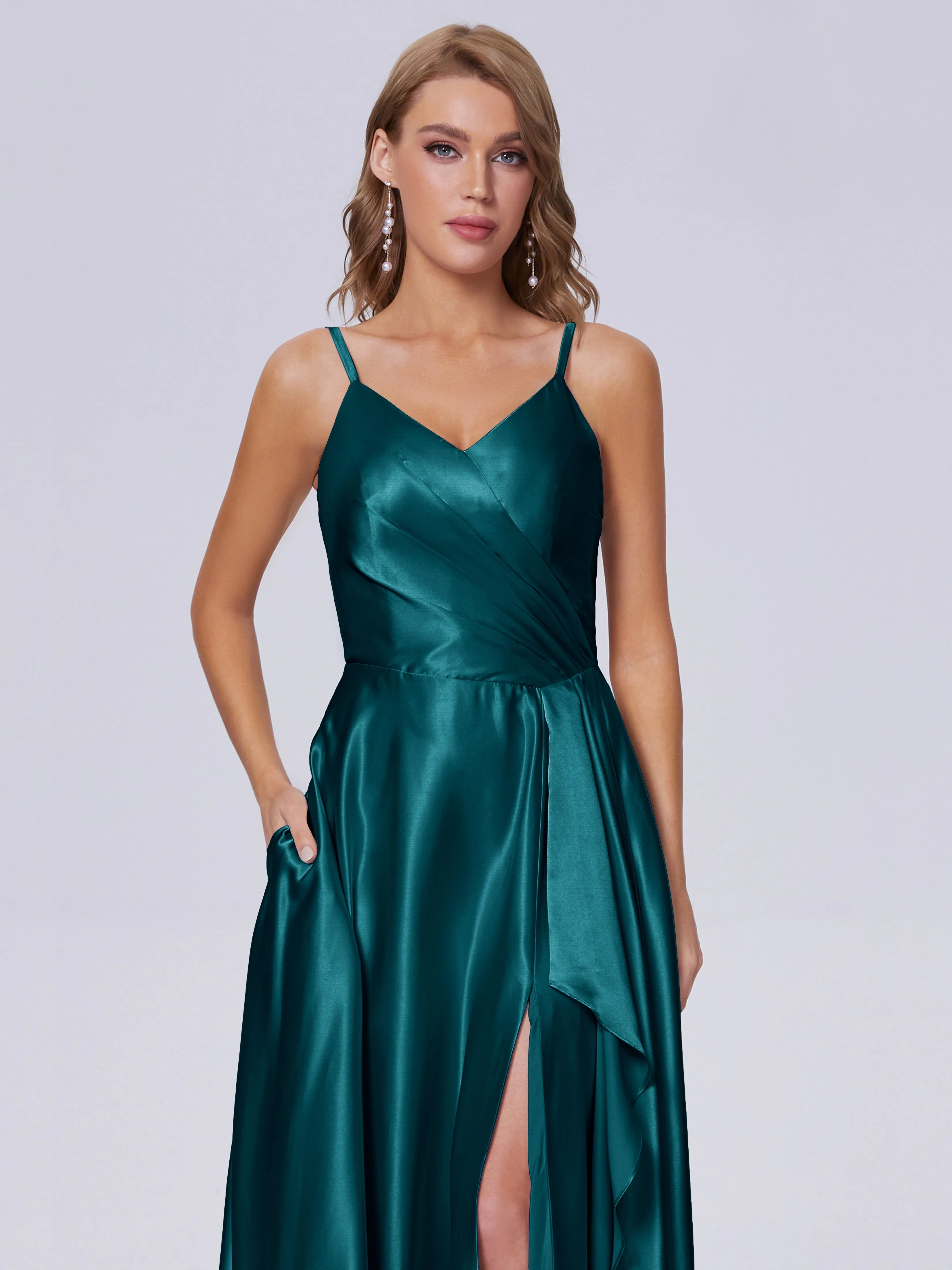 Lila Asymmetrical Split Soft Satin Bridesmaid Dresses