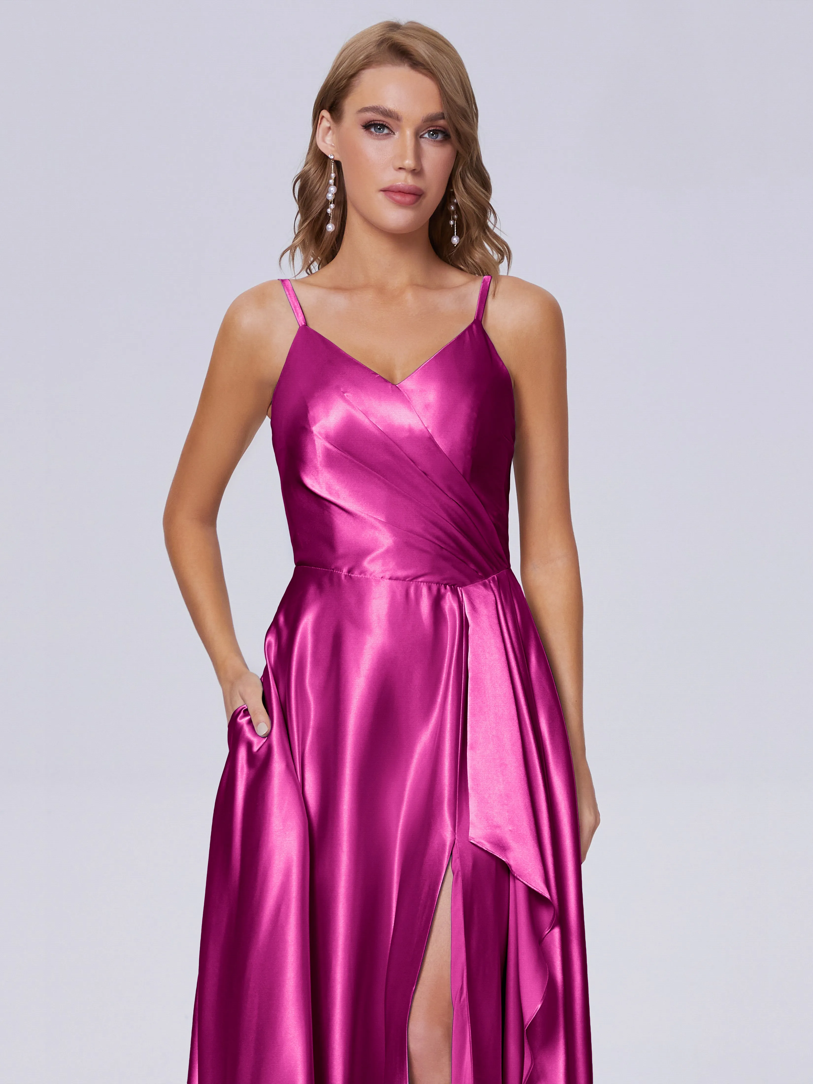 Lila Asymmetrical Split Soft Satin Bridesmaid Dresses