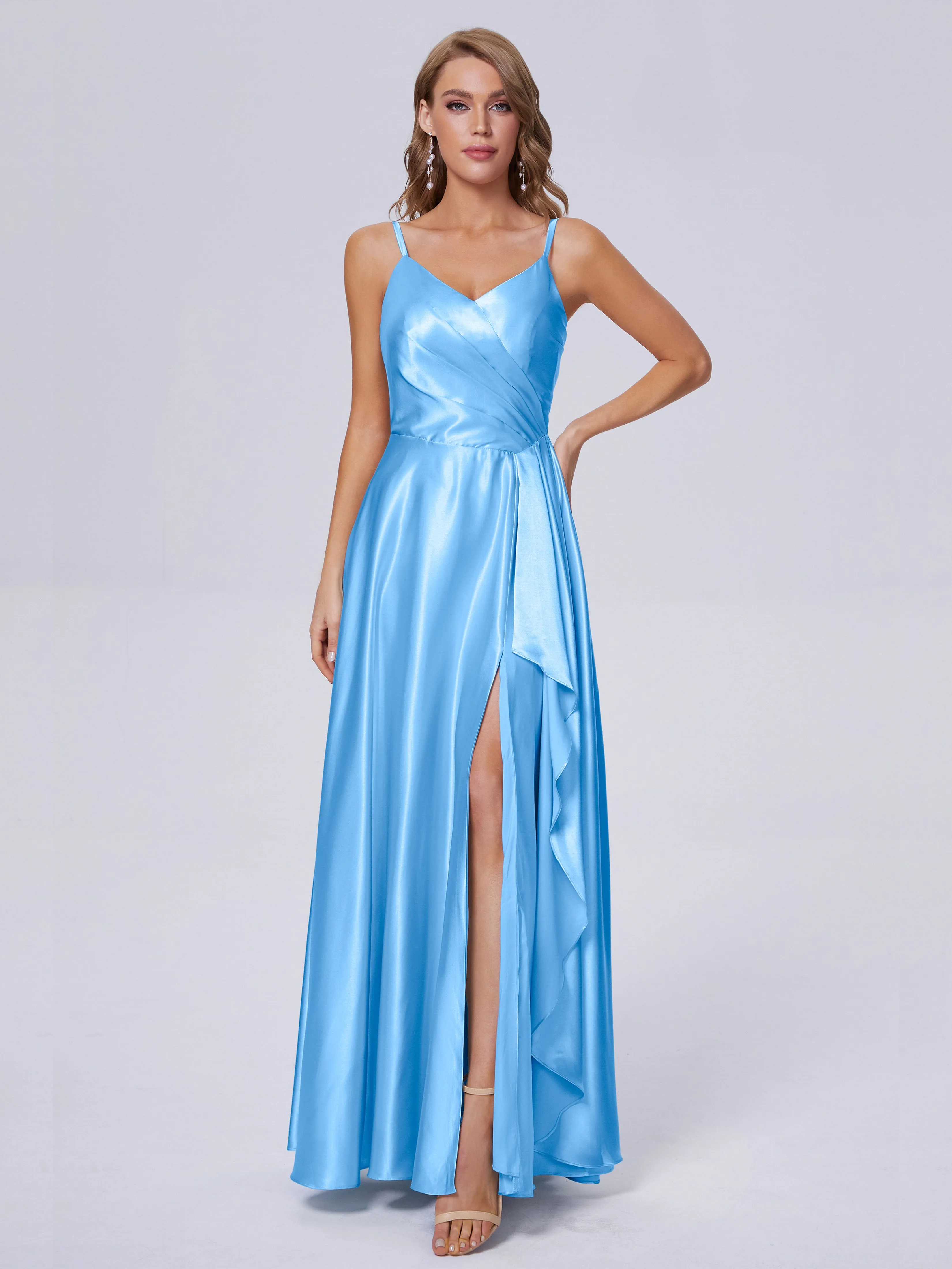 Lila Asymmetrical Split Soft Satin Bridesmaid Dresses