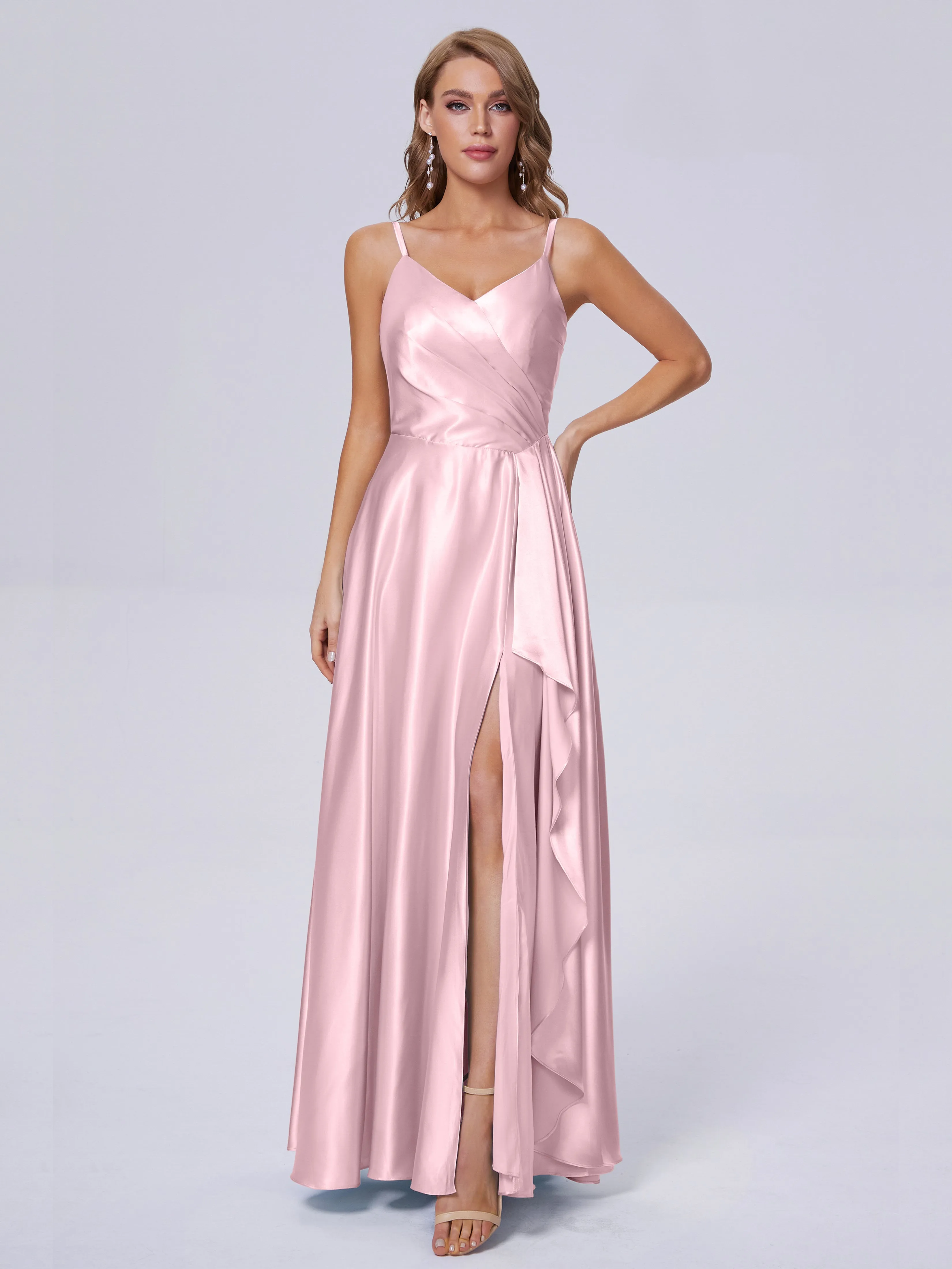 Lila Asymmetrical Split Soft Satin Bridesmaid Dresses