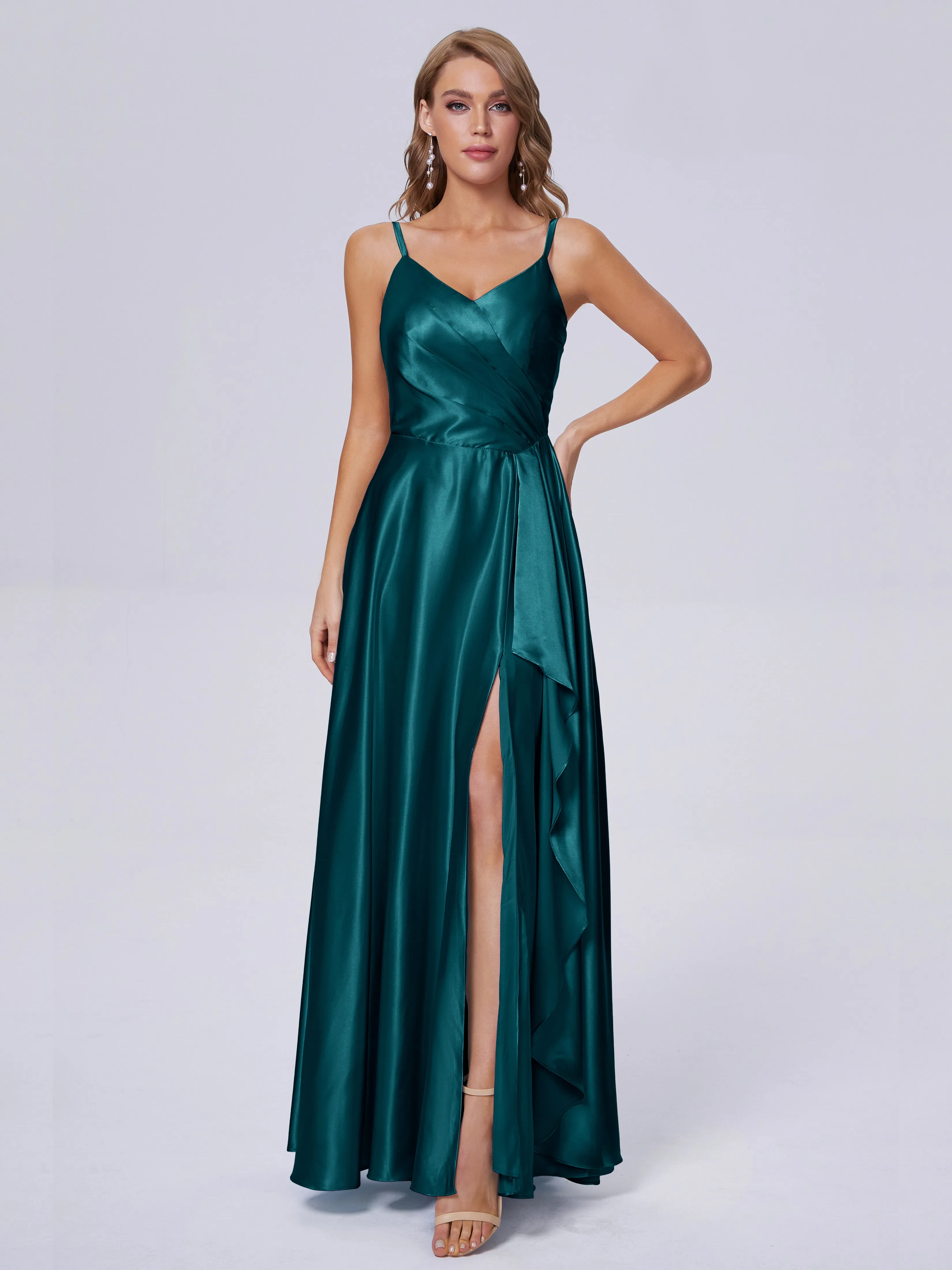 Lila Asymmetrical Split Soft Satin Bridesmaid Dresses