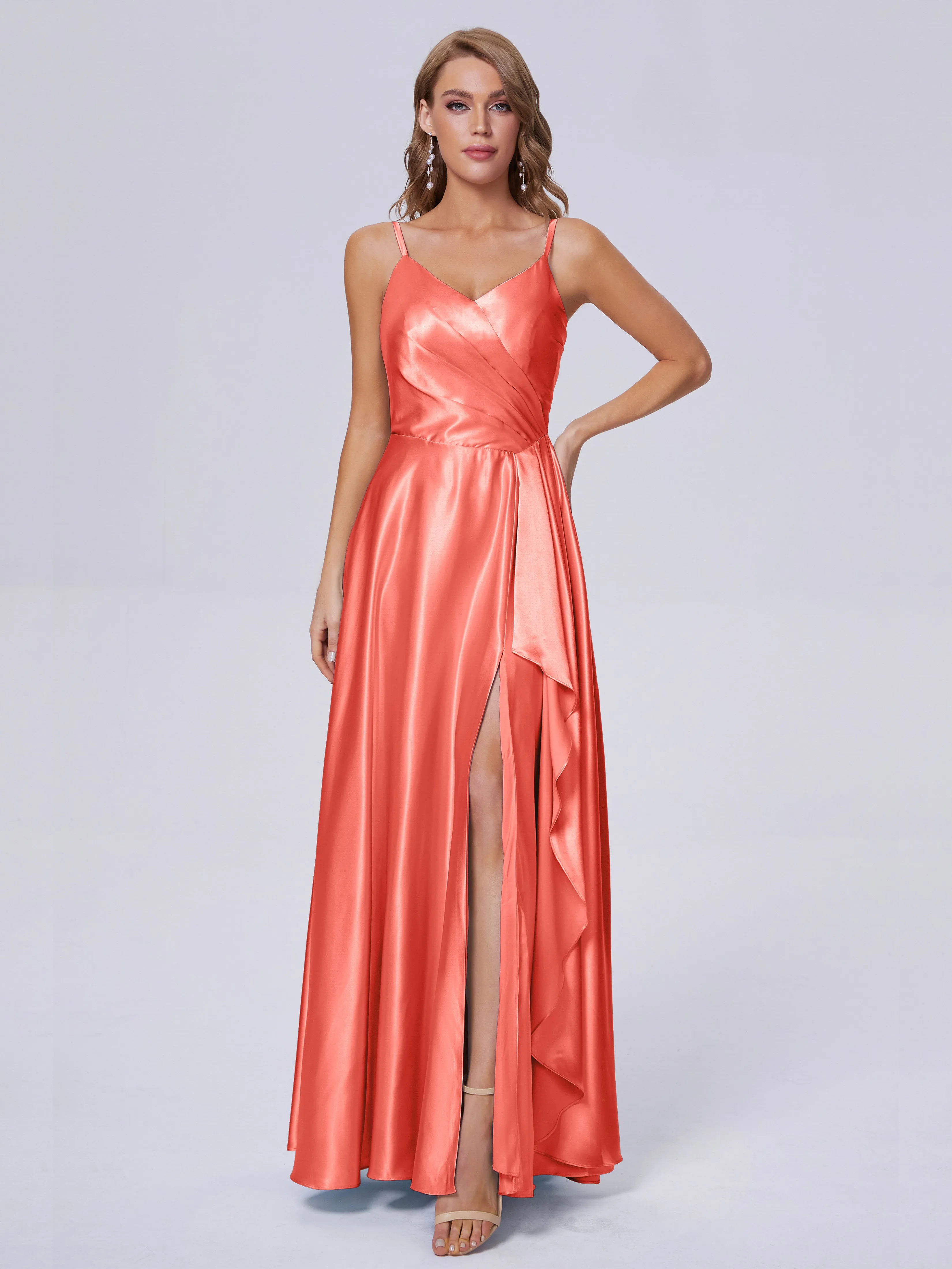 Lila Asymmetrical Split Soft Satin Bridesmaid Dresses