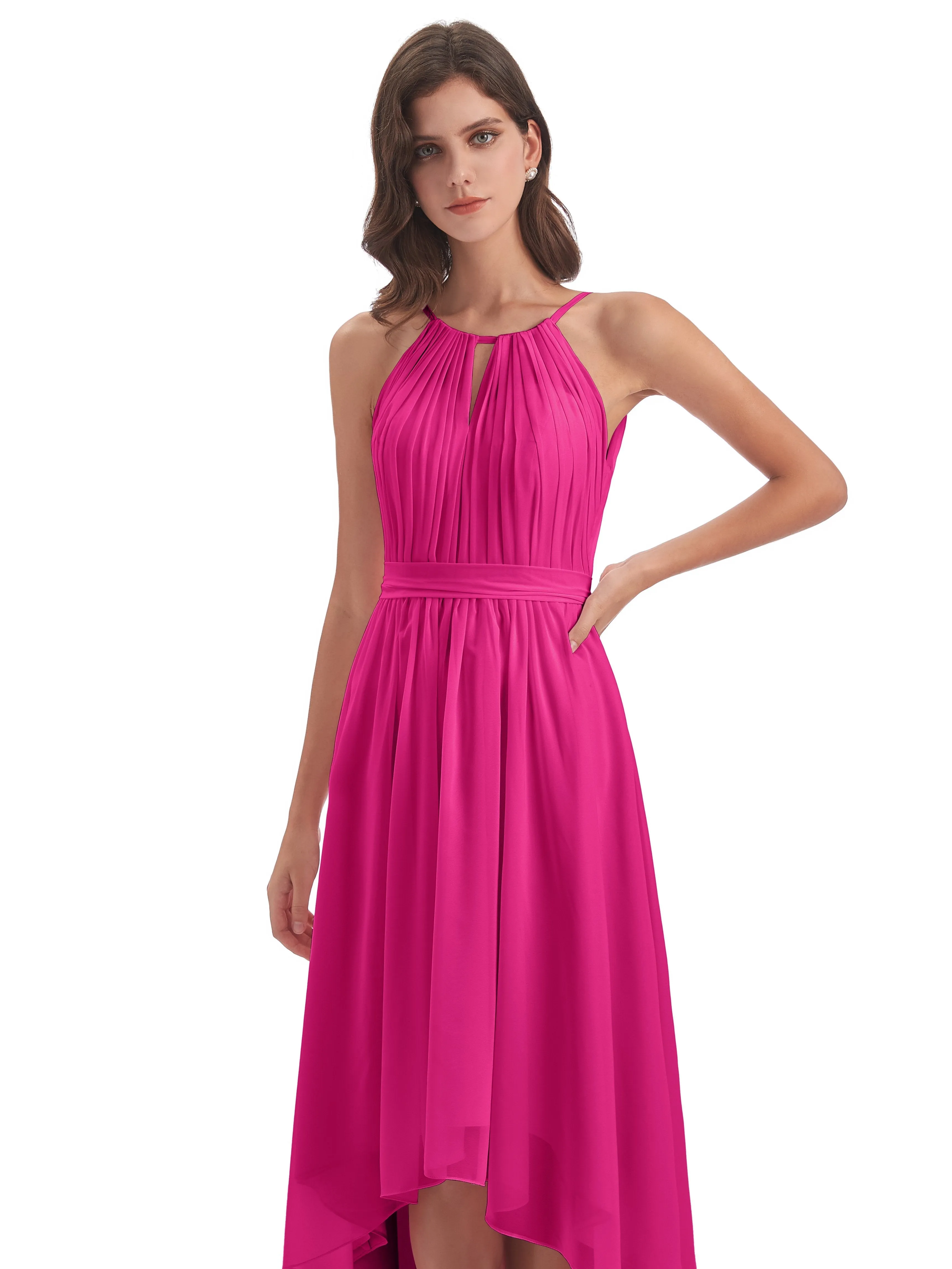 Lilly Dreamy Halter High-Low Chiffon Bridesmaid Dresses