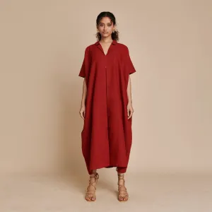 Linen Kaftan Dress for Women | Red | Full Sleeves