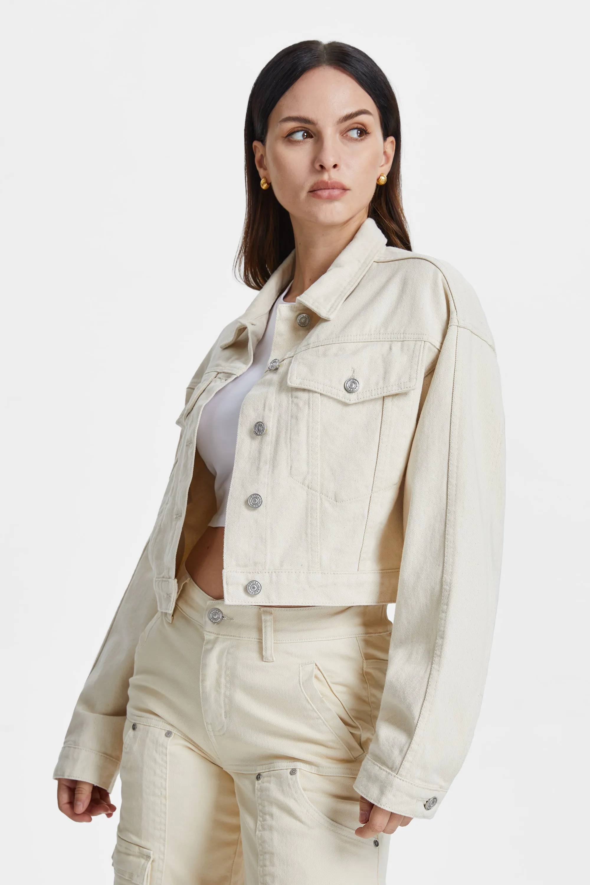 Long Sleeve Drop Shoulder Natural Jacket