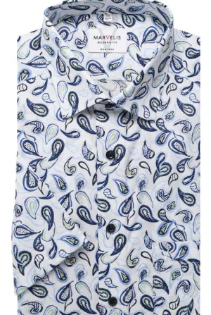 Marvelis - Modern Fit Short Sleeve Shirt, Blue Paisley