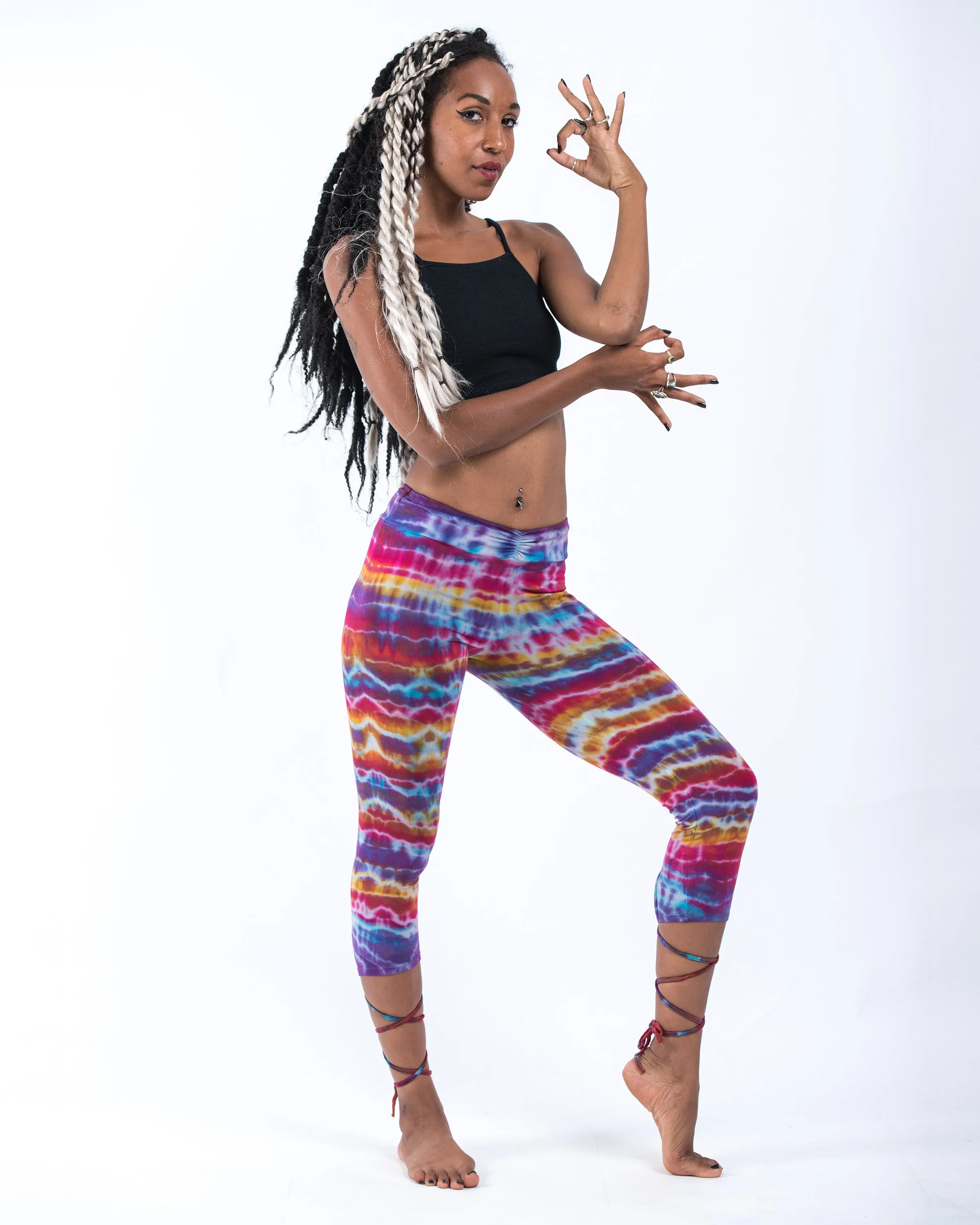 Melting Stripes Tie Dye Capri Leggings in Sugar Rainbow