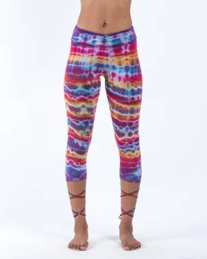 Melting Stripes Tie Dye Capri Leggings in Sugar Rainbow