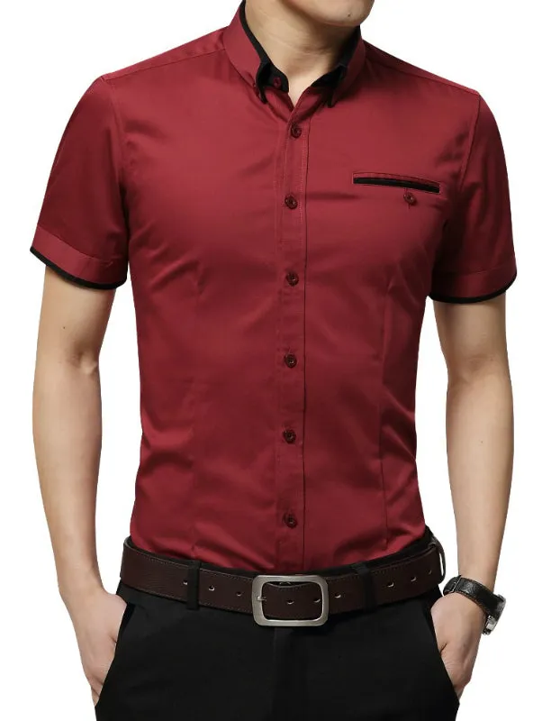 Men's Business Shirt Short Sleeves Turn-down Collar Tuxedo Shirt Shirt