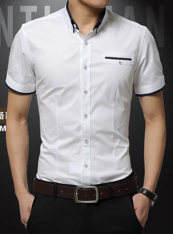 Men's Business Shirt Short Sleeves Turn-down Collar Tuxedo Shirt Shirt