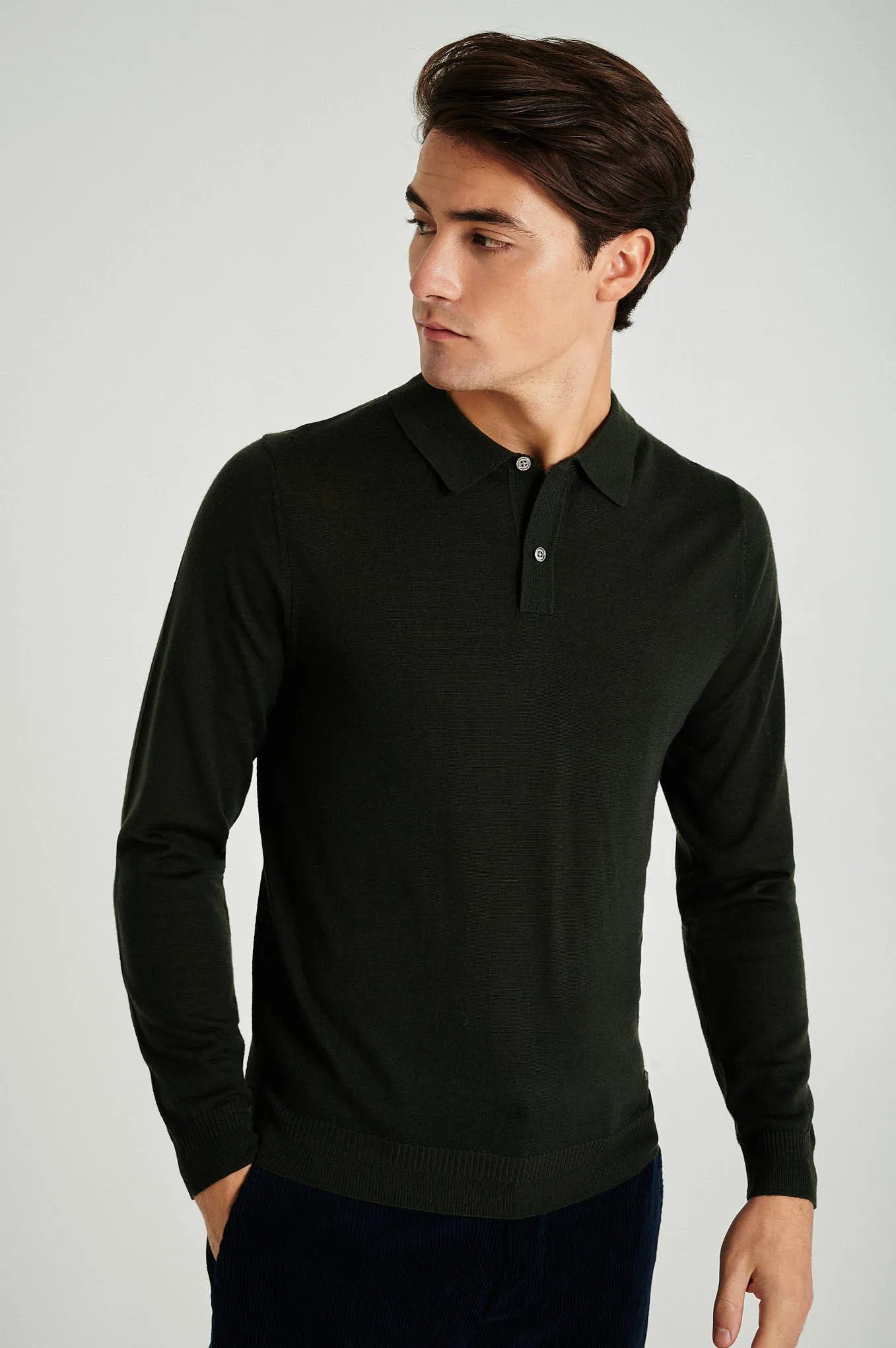 Men's extrafine merino wool polo sweater