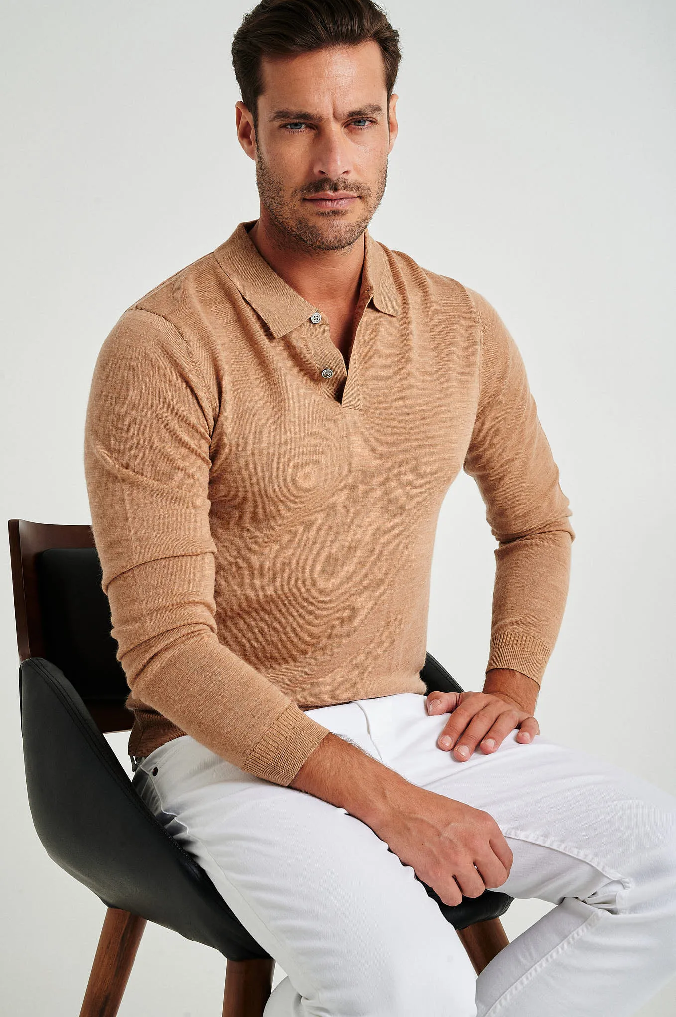 Men's extrafine merino wool polo sweater