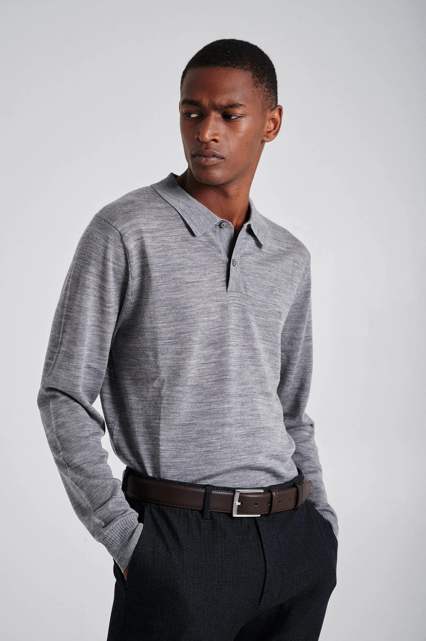 Men's extrafine merino wool polo sweater