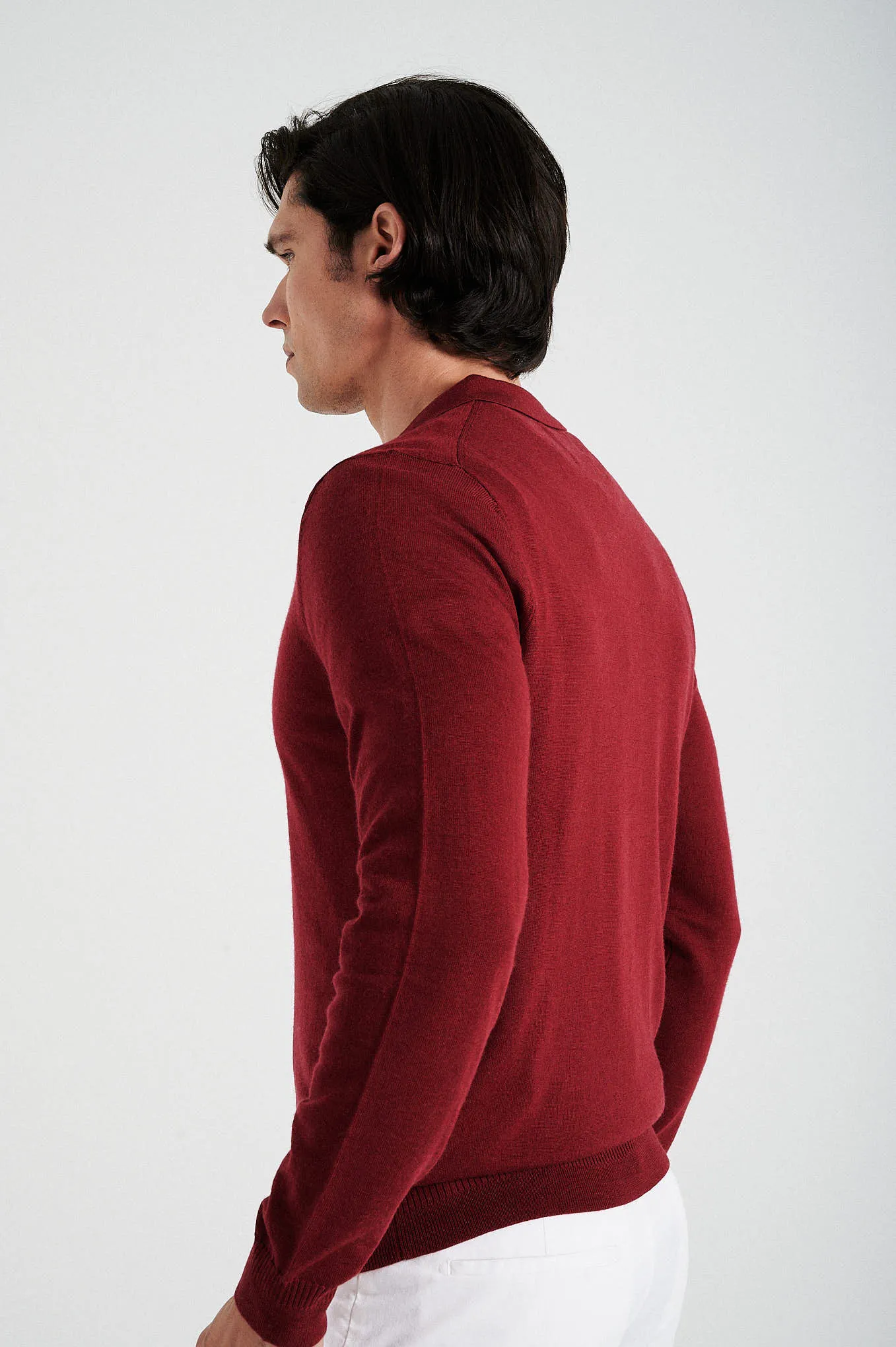 Men's extrafine merino wool polo sweater